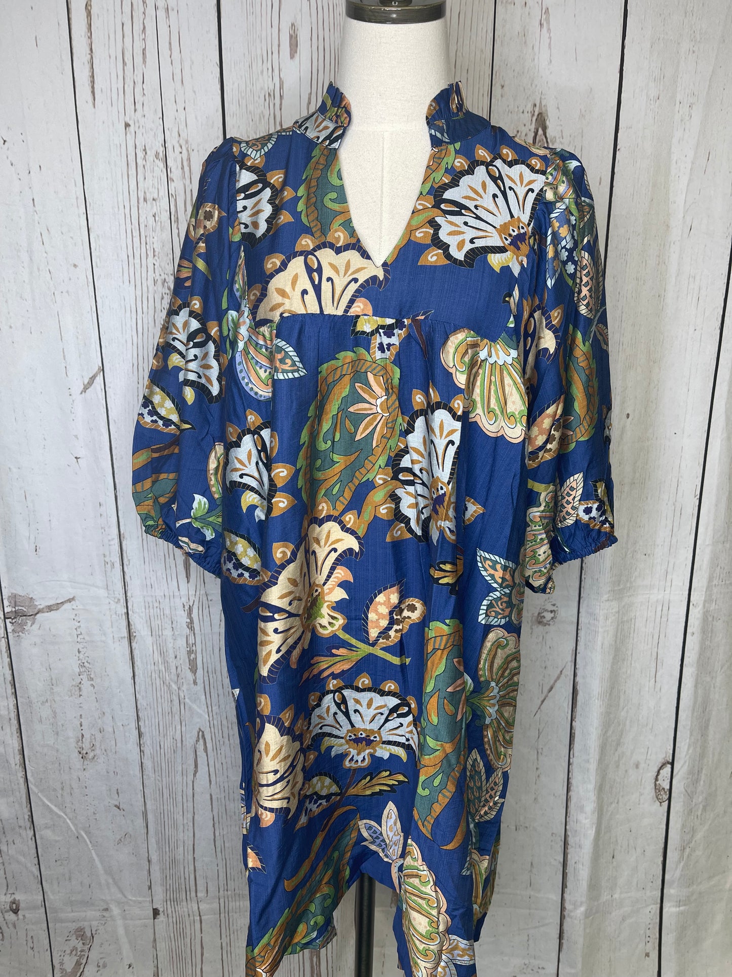 Umgee Plus Size Midnight Blooms Puff Sleeve Babydoll Dress