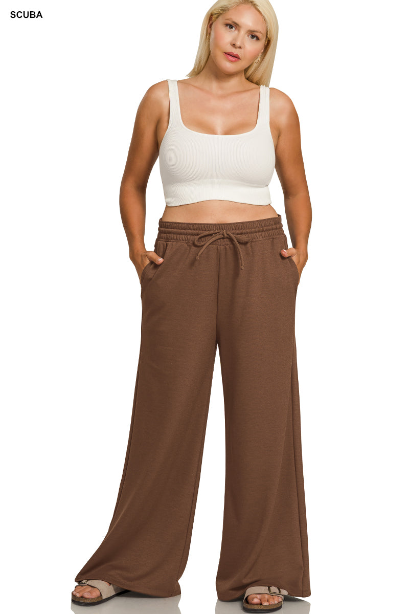 Zenana PLUS SCUBA CREWNECK PULLOVER & PANTS SET