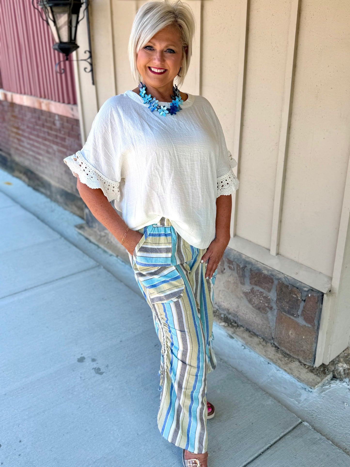 Umgee Off White Crochet Trim Top