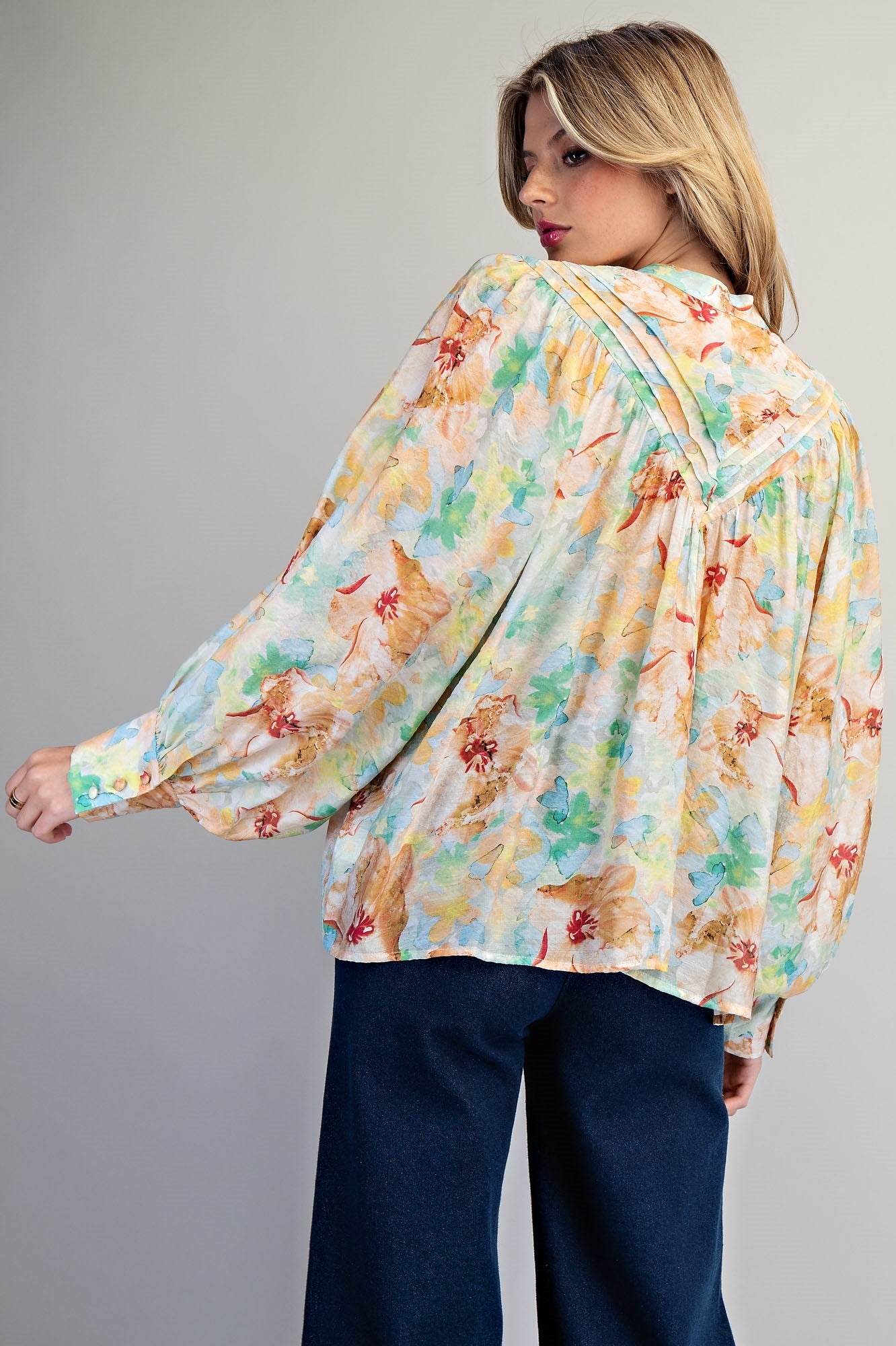 EESOME Aqua Sorbet Floral Printed Button Down Blouse ✨