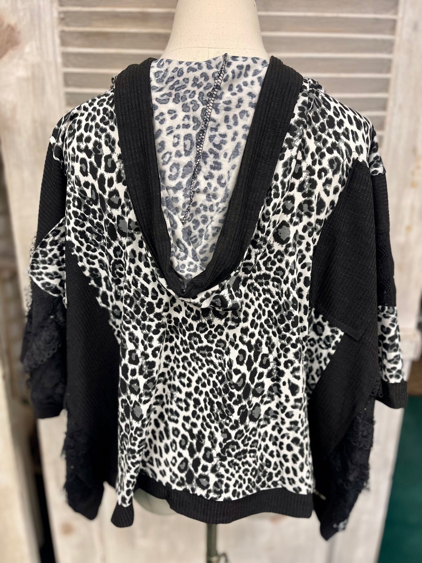 POL Black Leopard & Lace Zip Up Hoodie