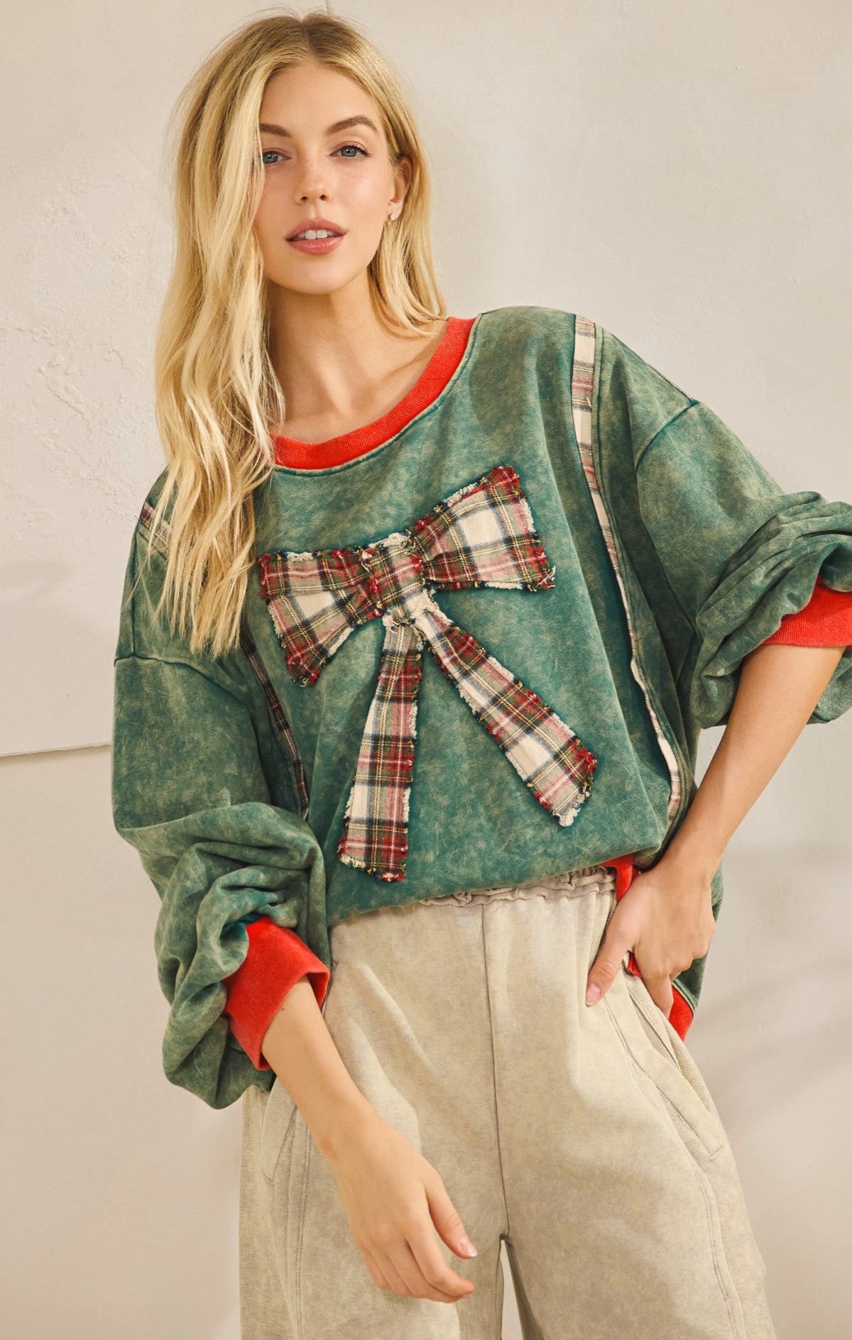 Sage + Fig The Merry Mineral-wash Bow Pullover
