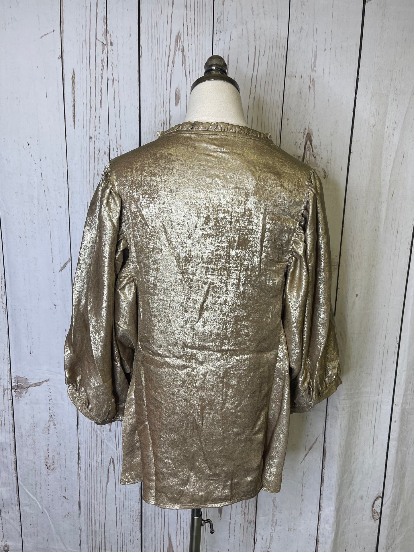 Oddi Plus Size Shimmer foiled printed button front blouse