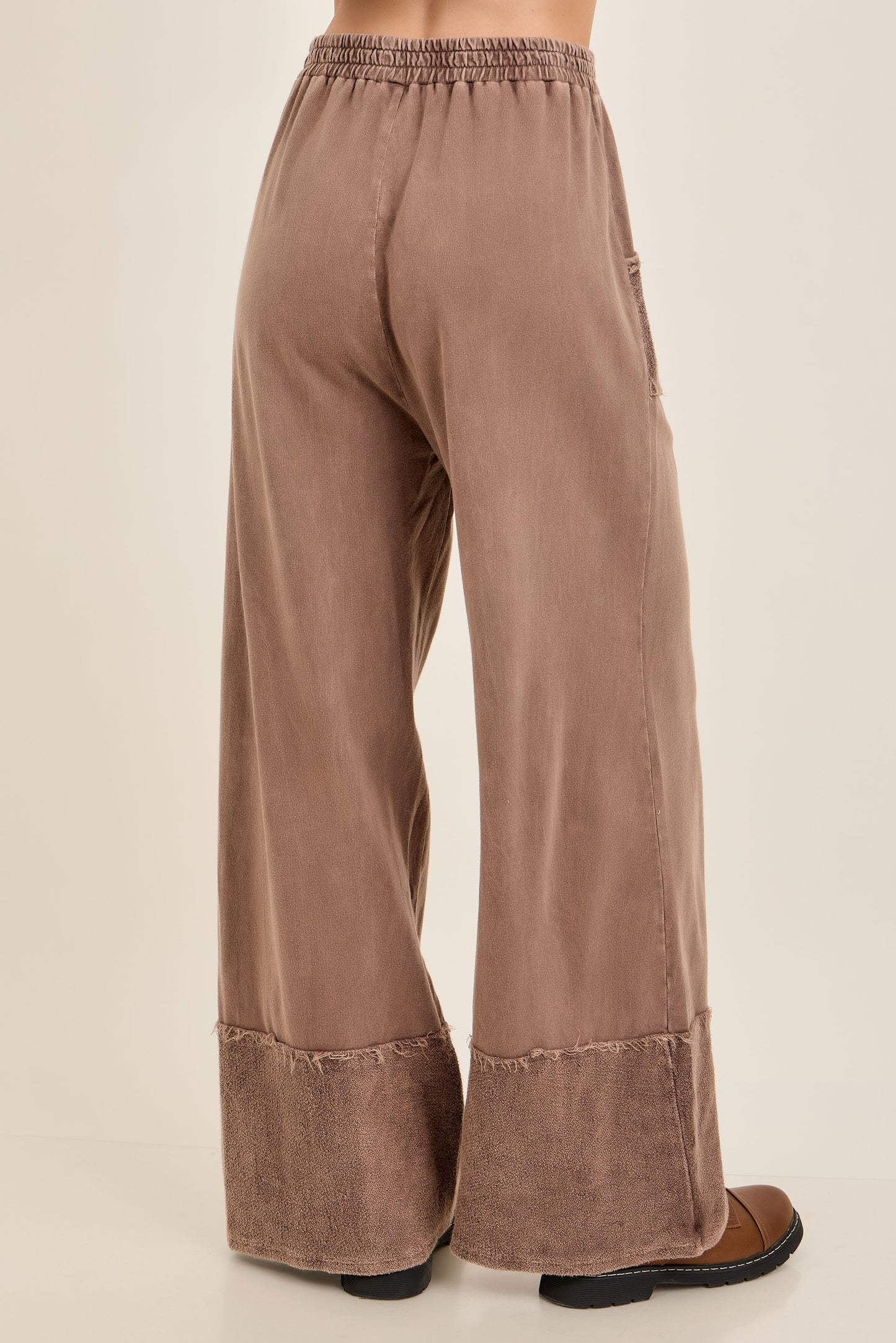 J. Her Chocolate Mineral Washed Cotton Trim Patched Raw Hem Pants