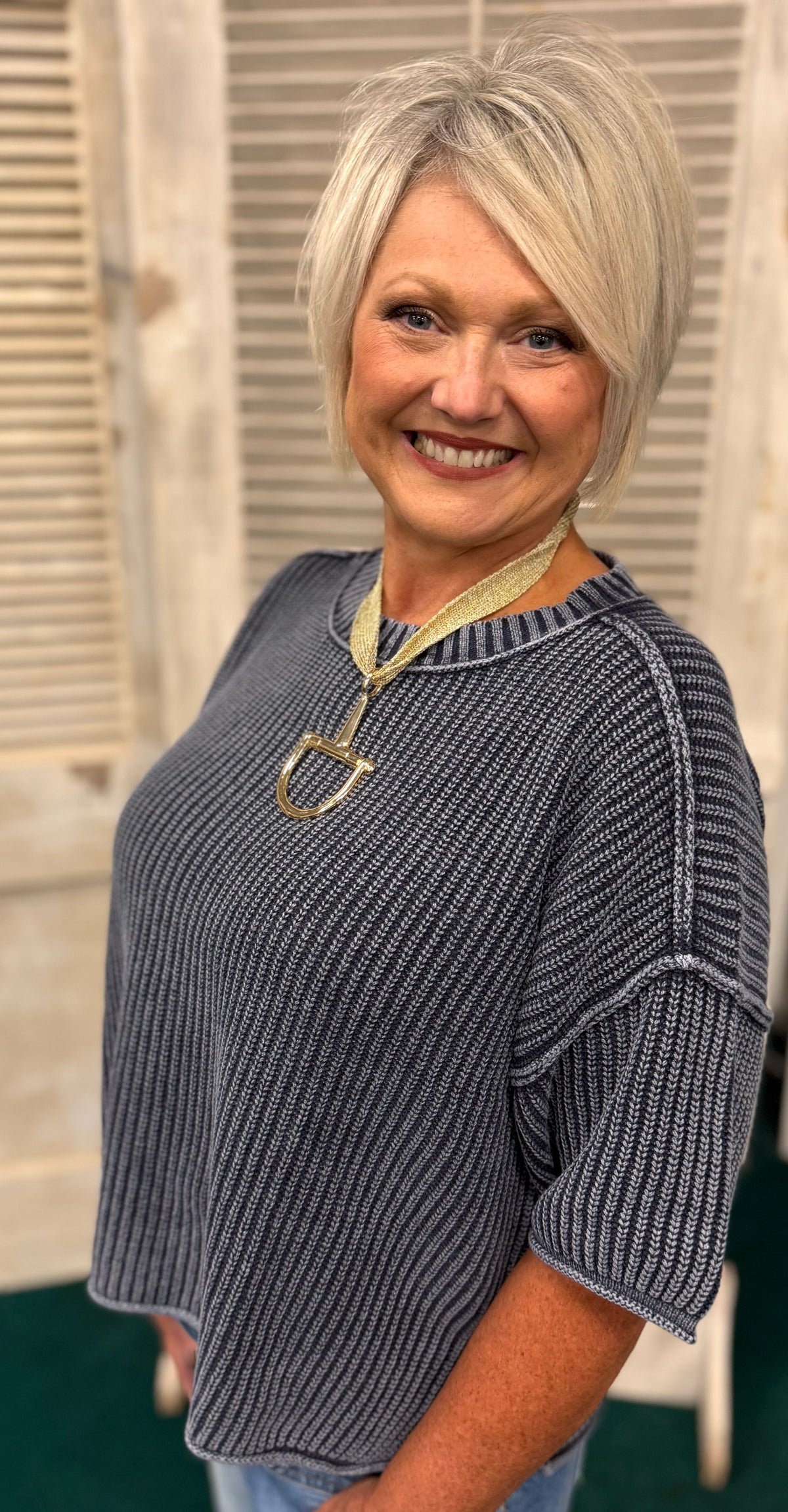 Blu Pepper Washed Navy Blue Sweater Pullover