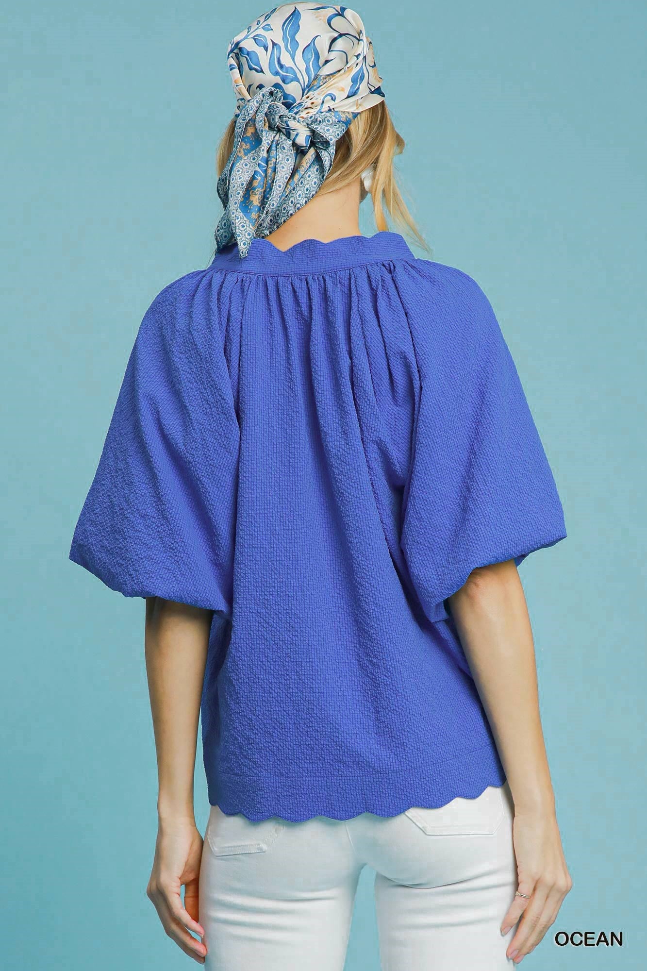 Umgee Ocean Bubbled Sleeved Seersucker Top