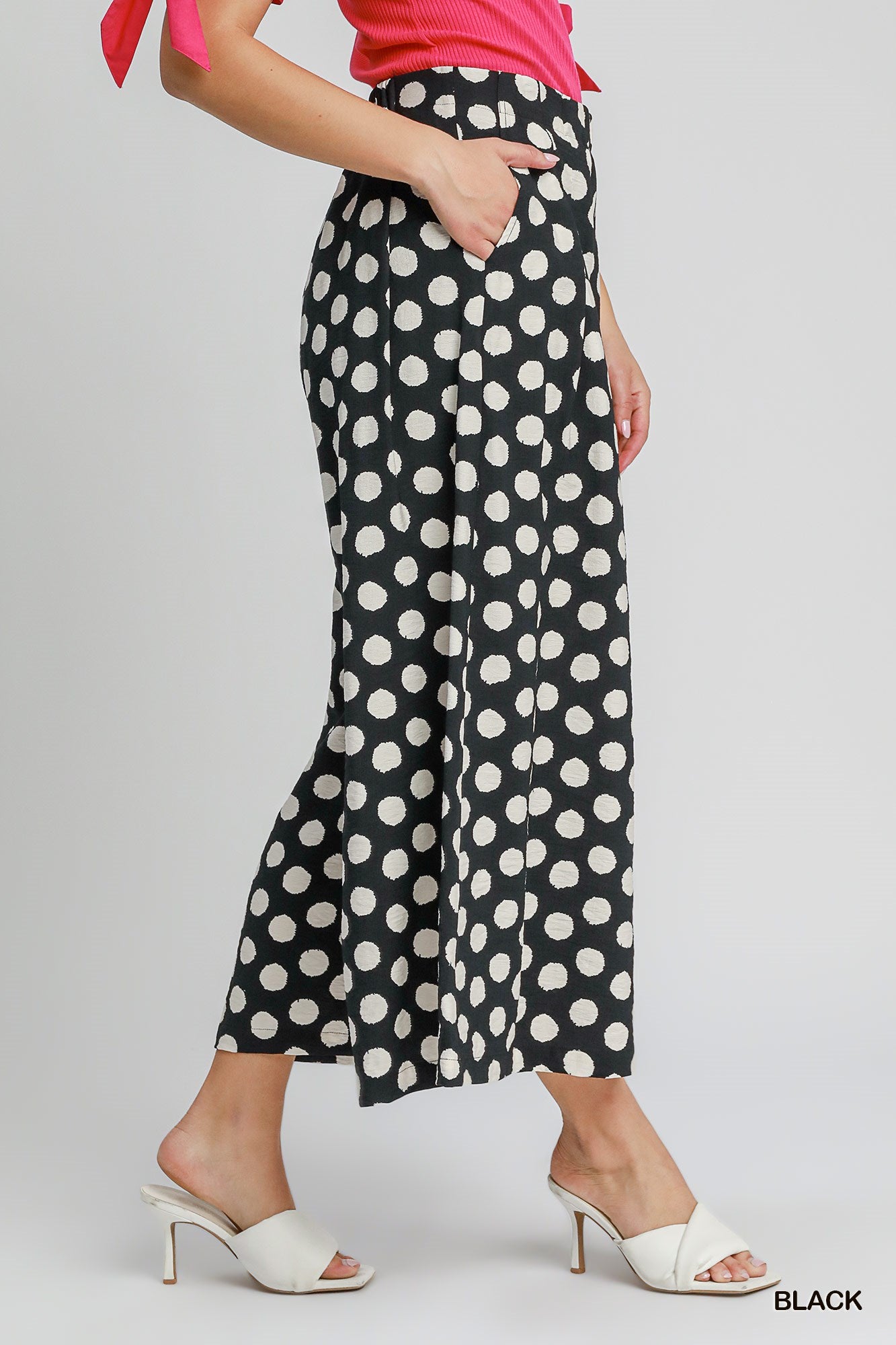 Umgee Black Playful Polka Wide Leg Pants