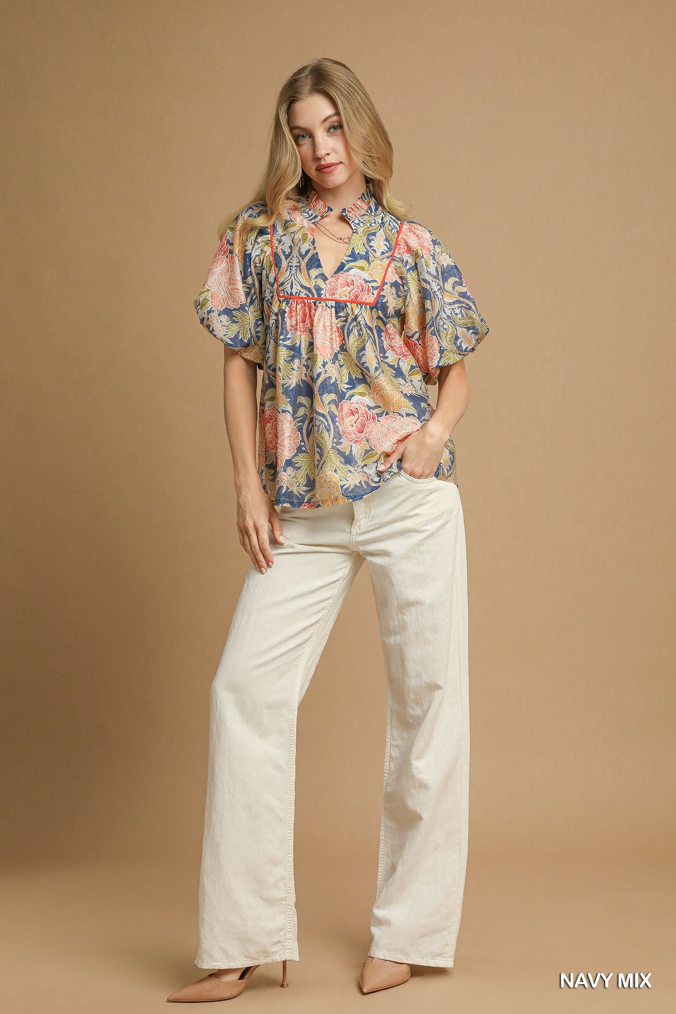 Umgee Navy Vintage Garden Blouse