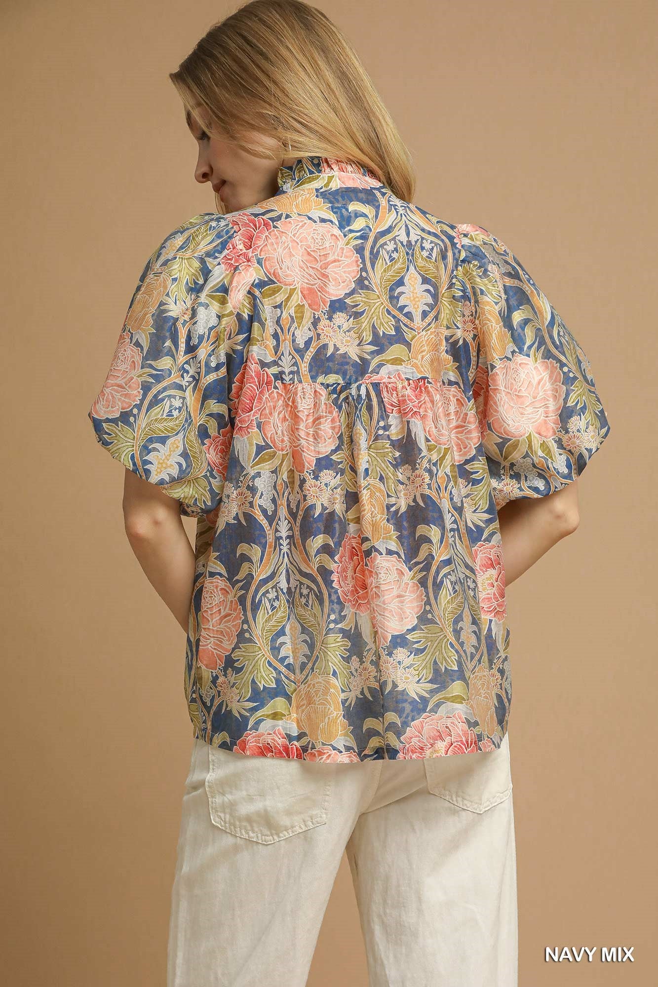 Umgee Navy Vintage Garden Blouse