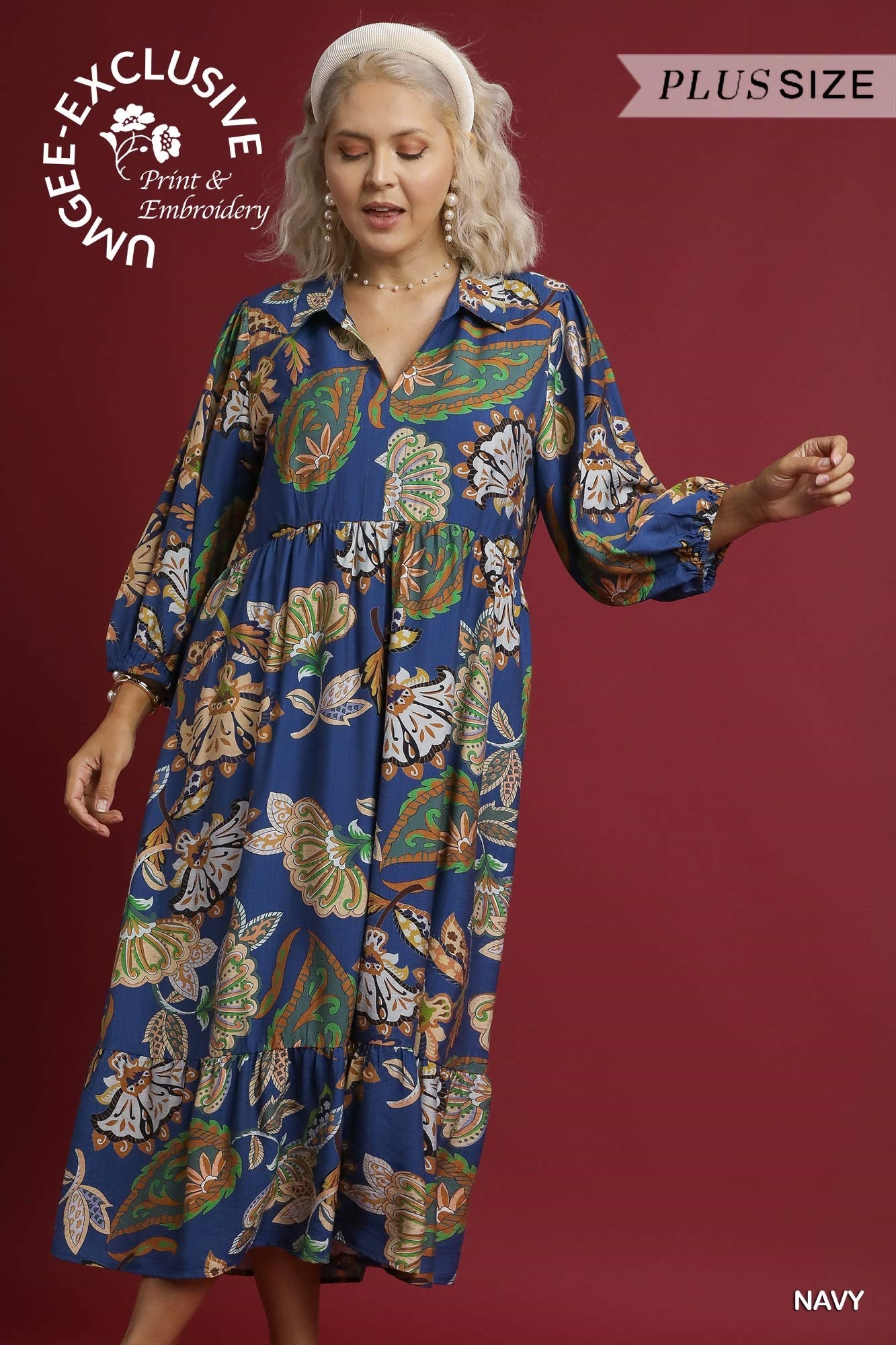 Umgee Plus Size Midnight Blooms Dress