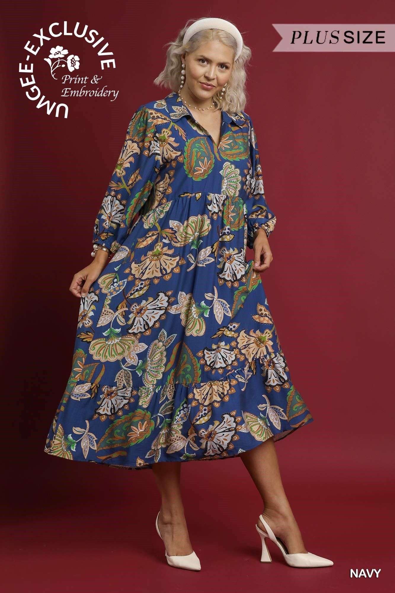 Umgee Plus Size Midnight Blooms Dress