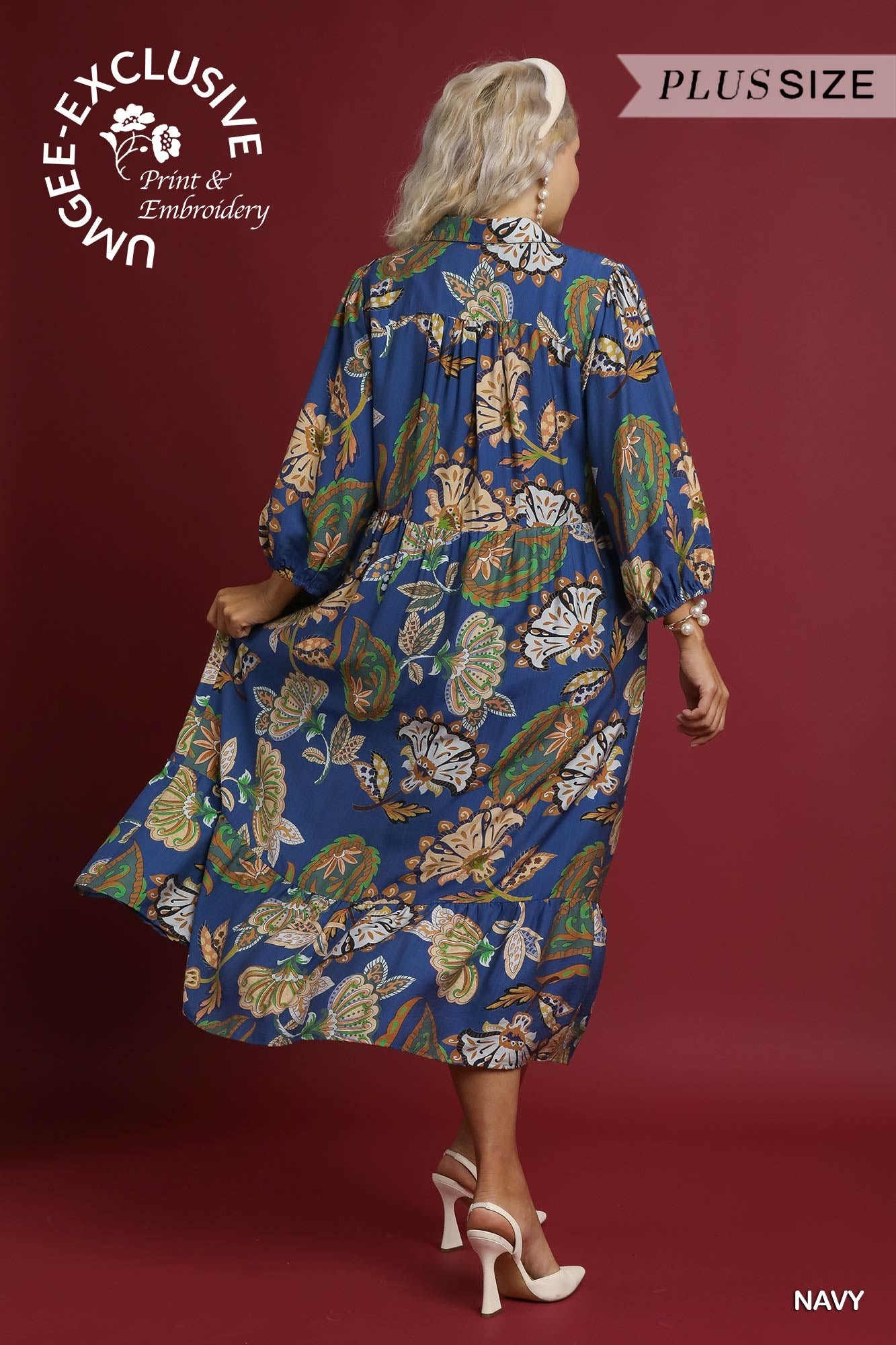 Umgee Plus Size Midnight Blooms Dress