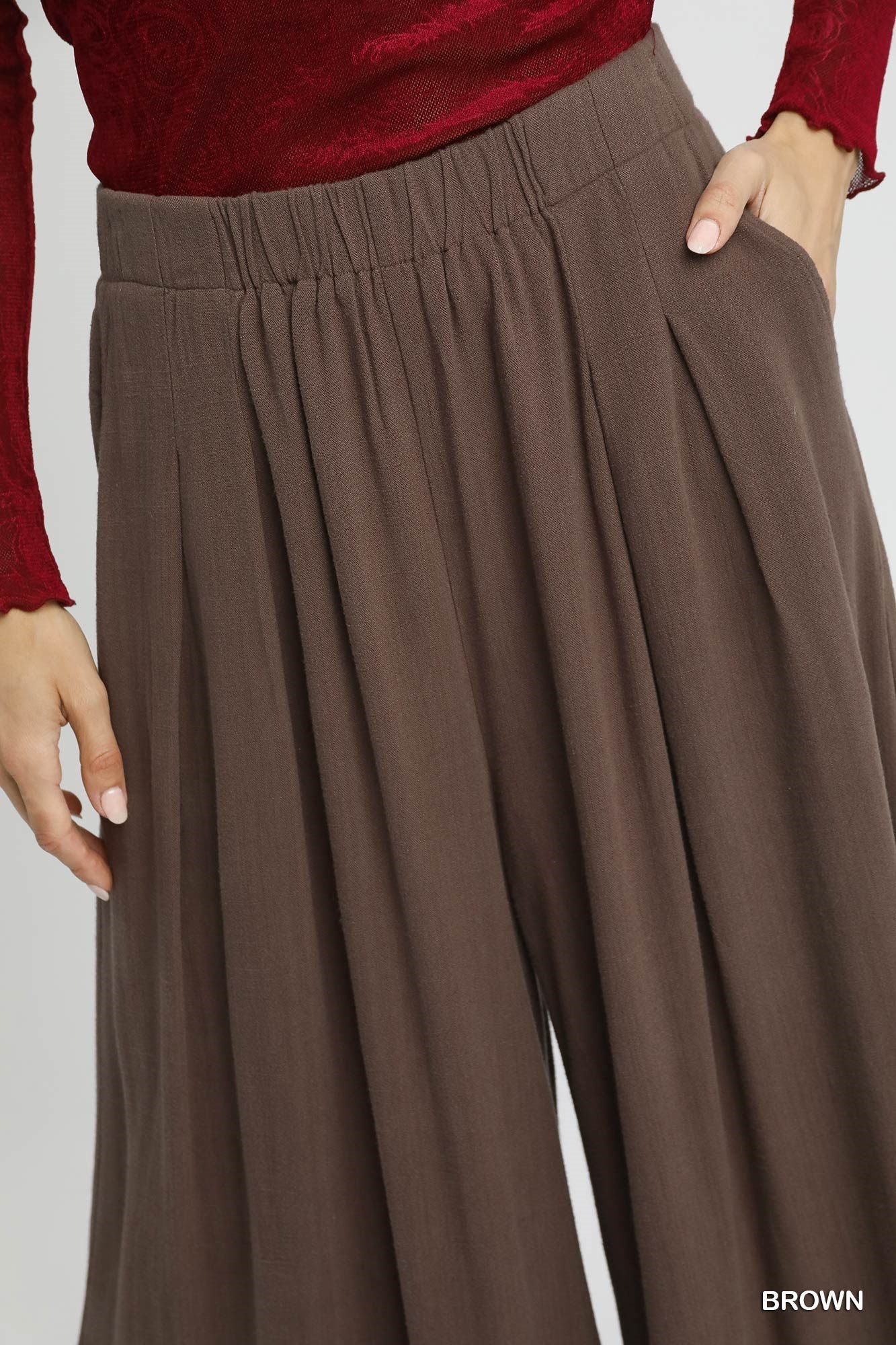 Umgee Brown Linen High Waisted Wide Leg Palazzo Pants