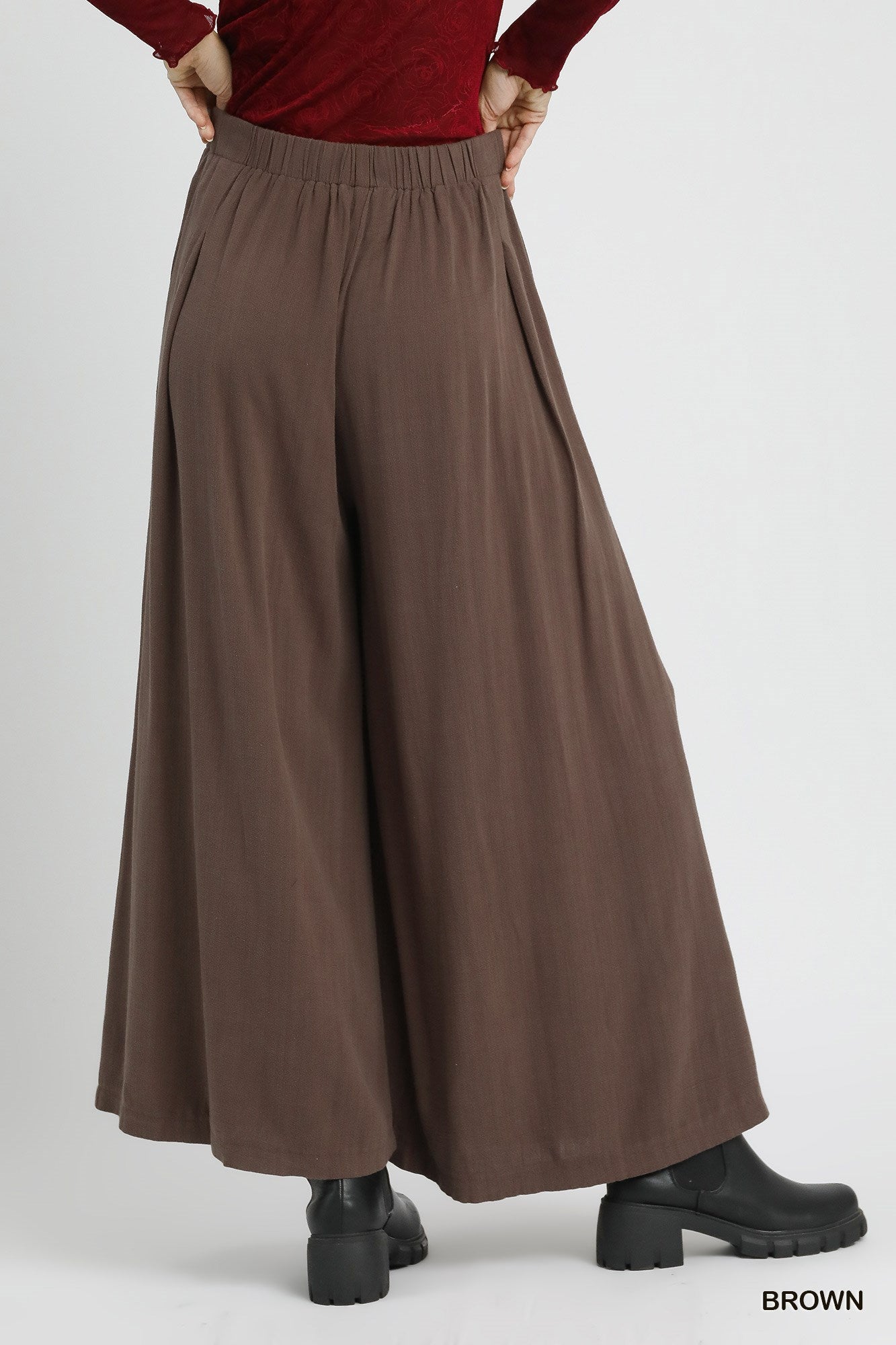 Umgee Brown Linen High Waisted Wide Leg Palazzo Pants