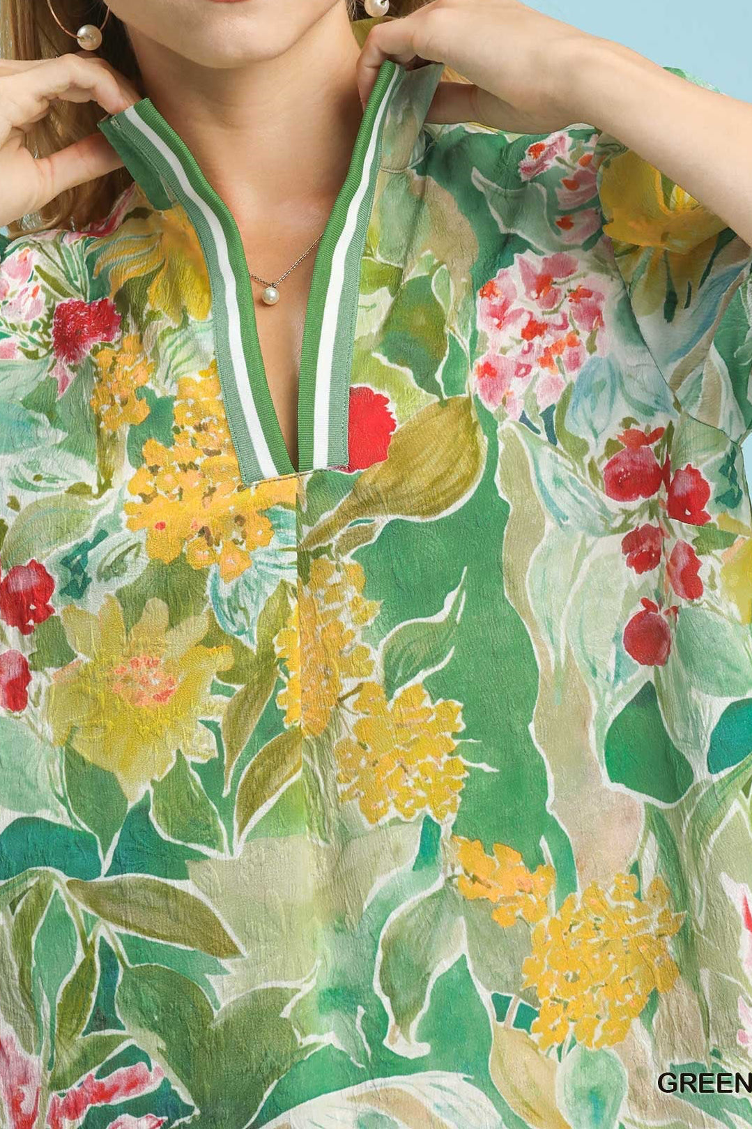 Umgee Green Jacquard Bloomscape Print Mini Dress