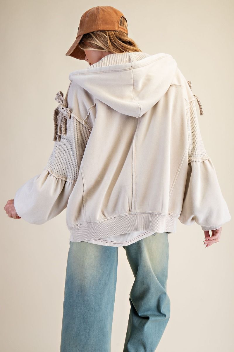 Easel ECRU WASHED TERRY KNIT ZIP UP HOODIE JACKET