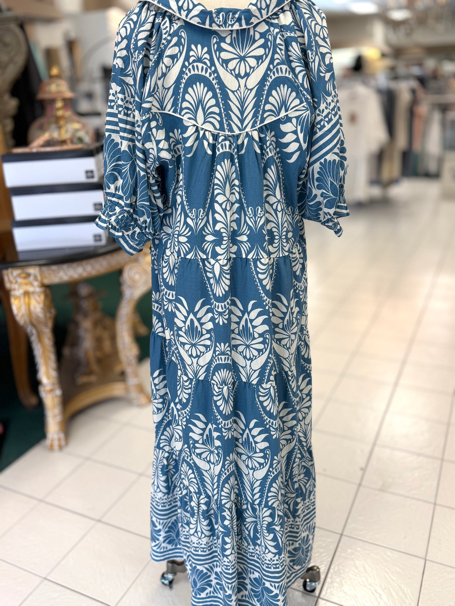 Umgee Plus Size Two tone Boarder Print Midi Dress
