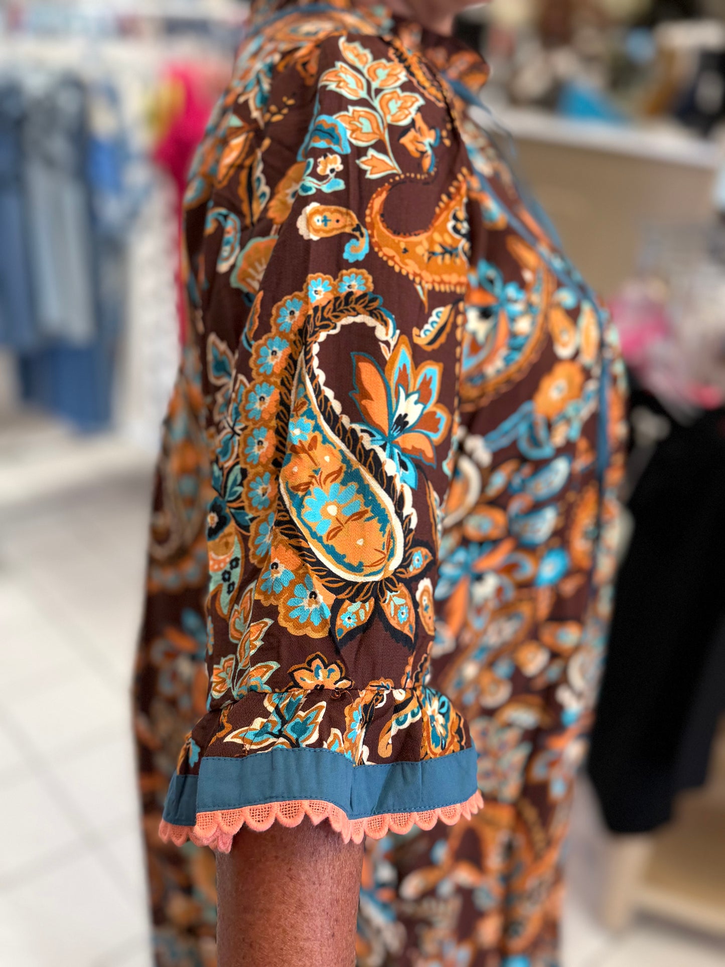 Umgee Brown Mix Paisley Print Mini Dress