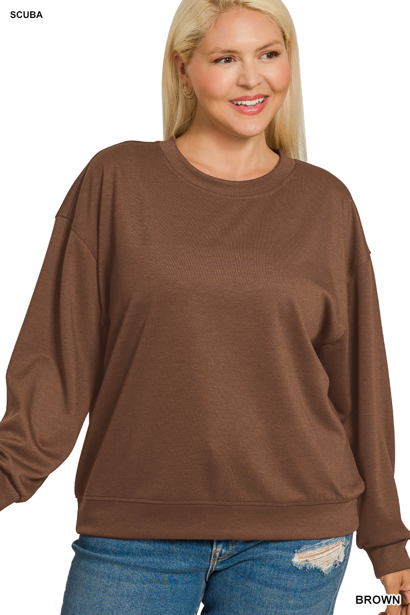 Zenana PLUS SCUBA CREWNECK PULLOVER & PANTS SET
