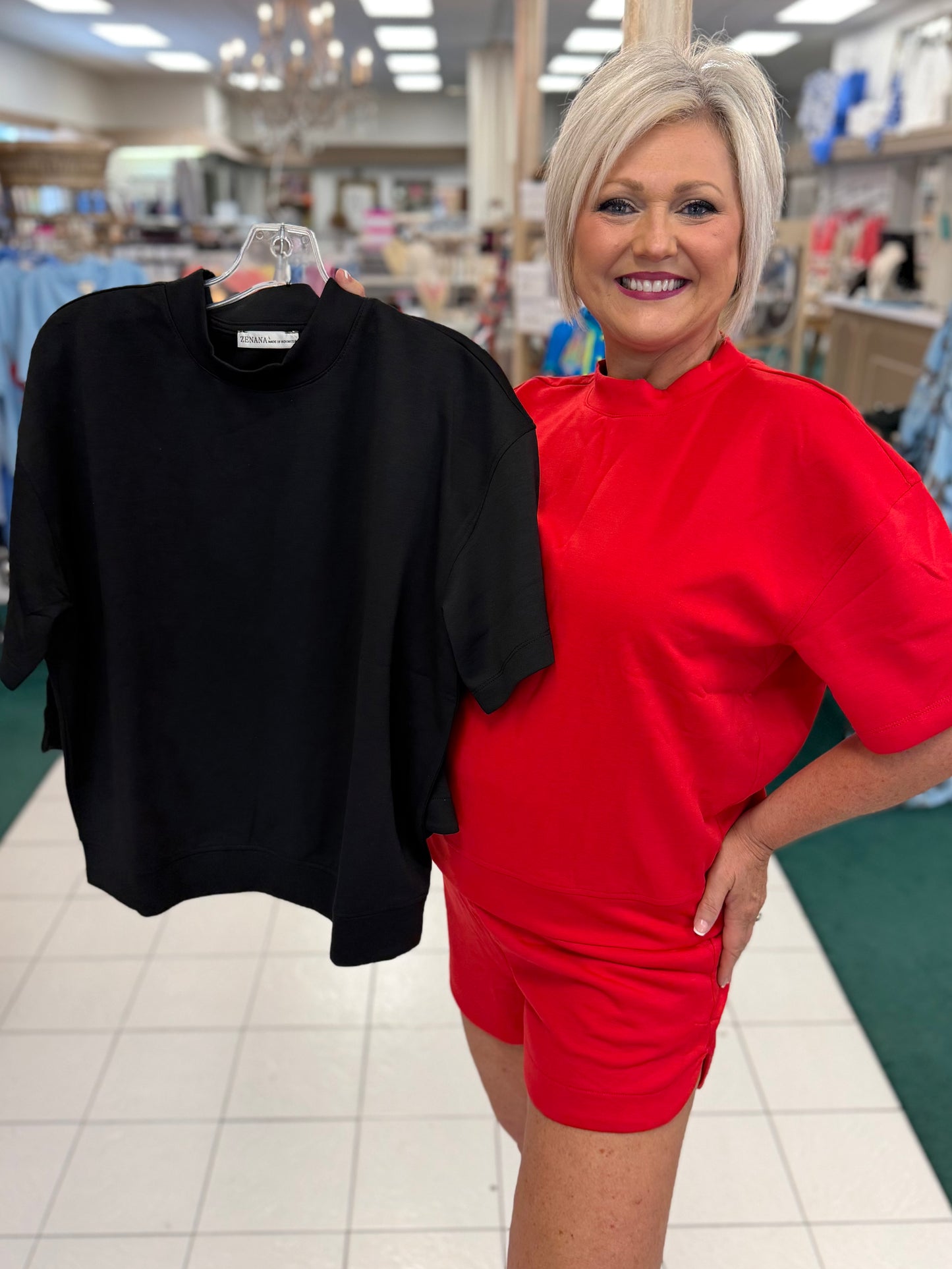 Zenana Scuba High Neck Top & Dolphin Shorts