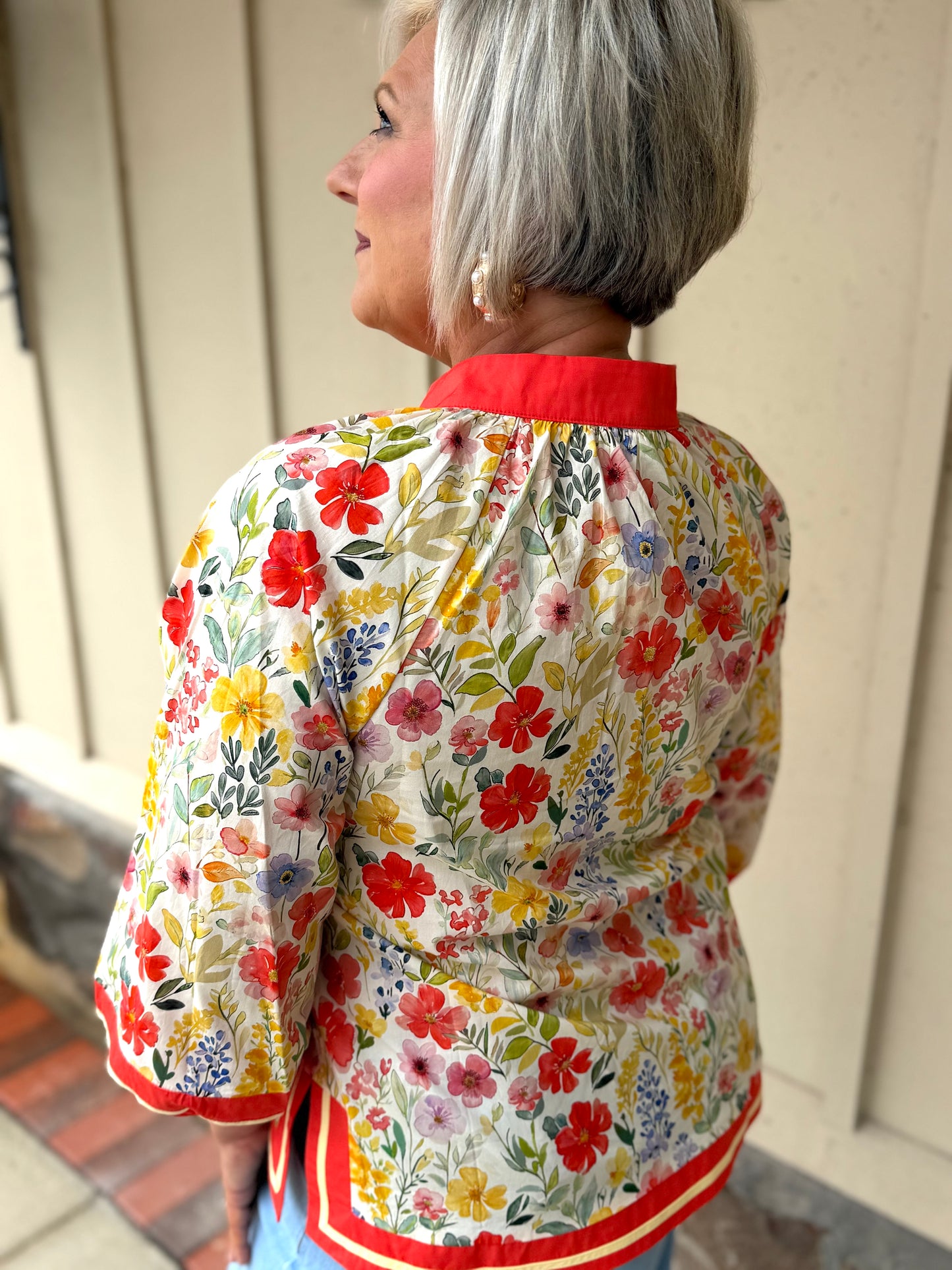 Jodifl Colorful Floral Border Print Top