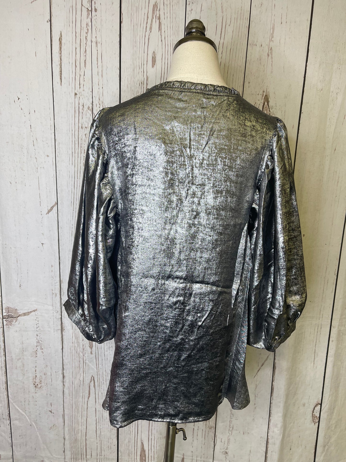 Oddi Plus Size Shimmer foiled printed button front blouse