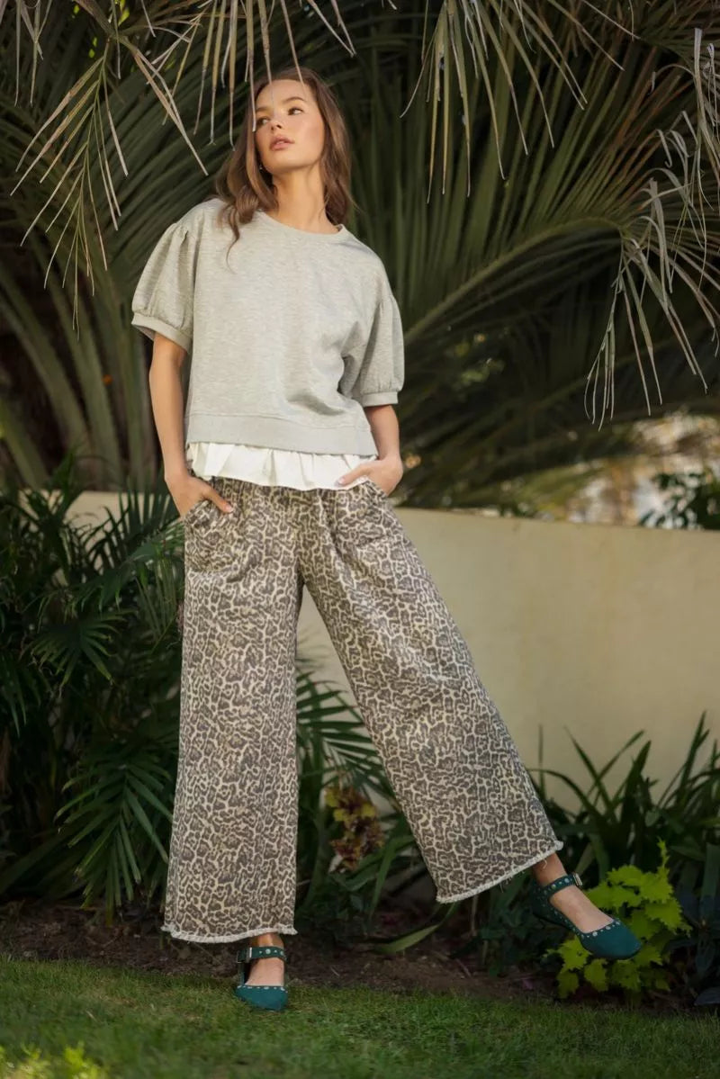 Jodifl leopard print pants w/drawstring waistband