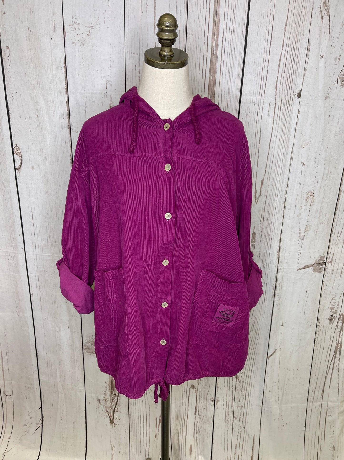 Hooded Button Front Corduroy Jacket