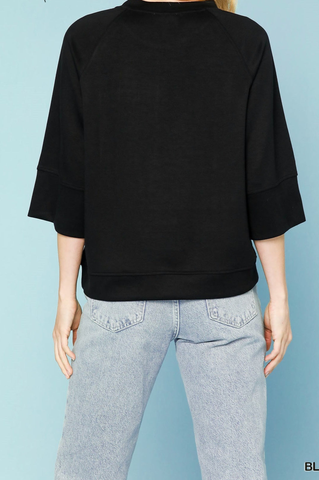 Umgee Black 3/4 Sleeved Drop Shoulder Top