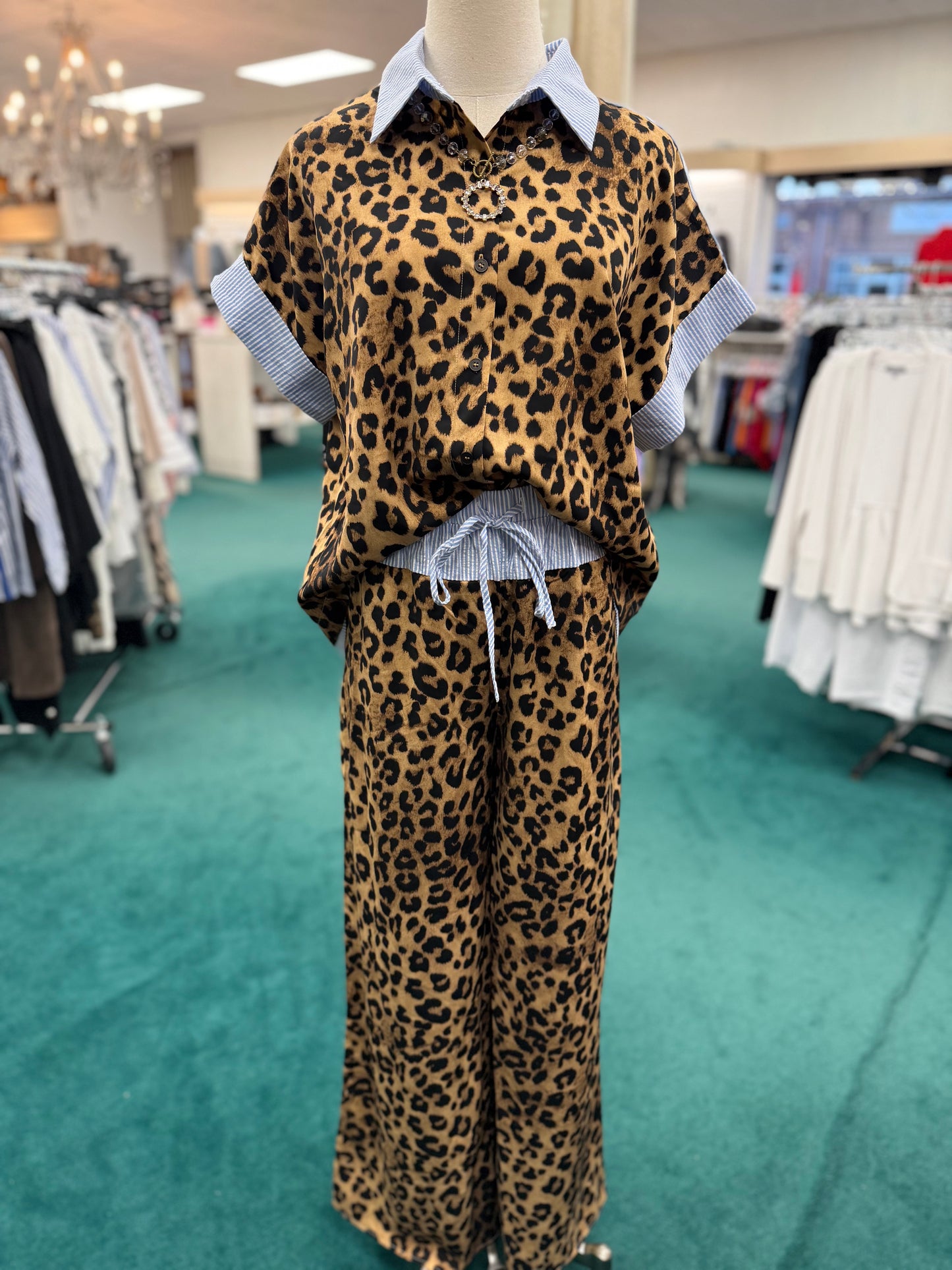 Oddi Plus Leopard Print & Contrast Stripe Outfit Set