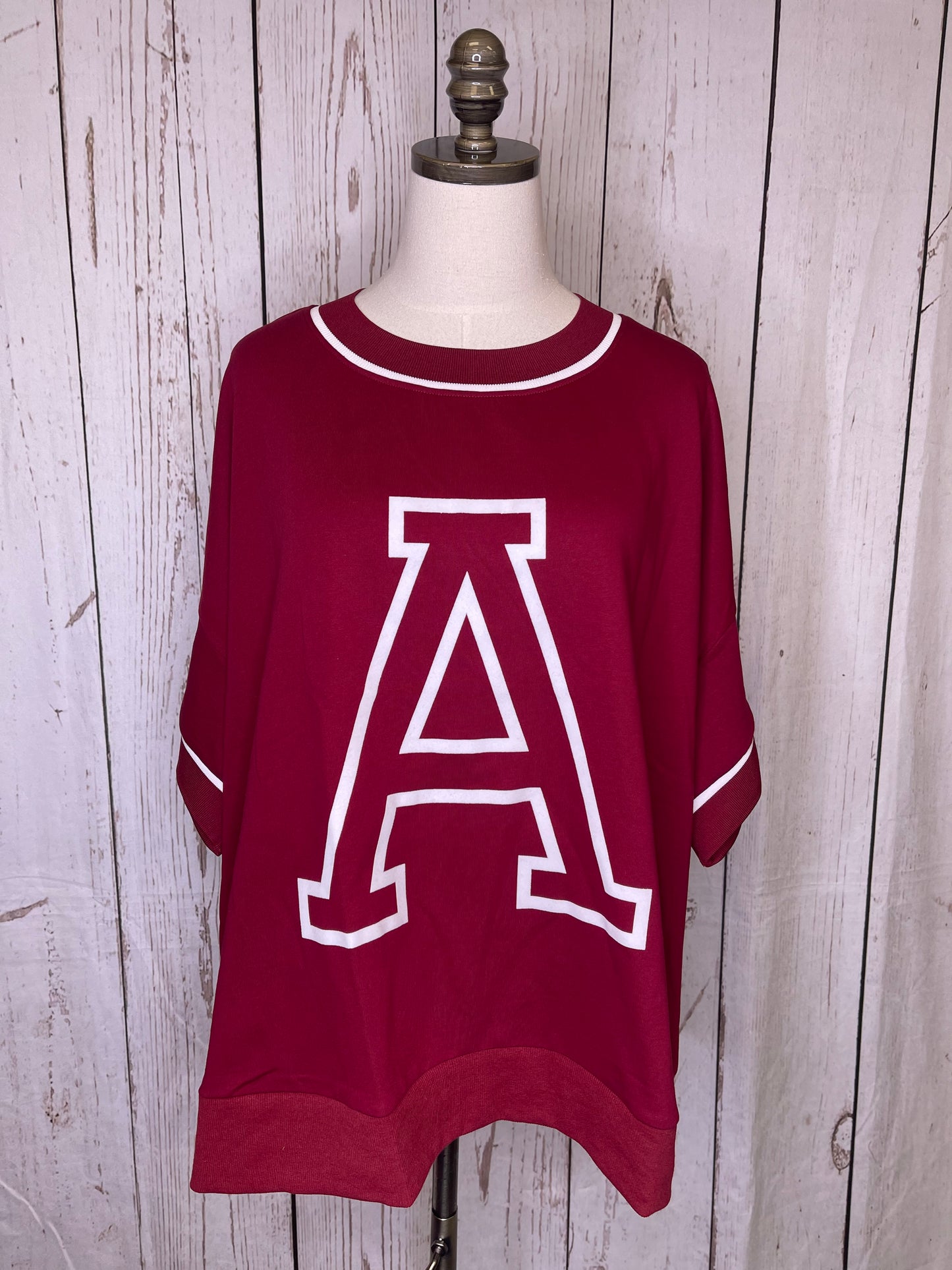 Oddi Plus Size Dark Red Oversized game day short-sleeve sweatshirt