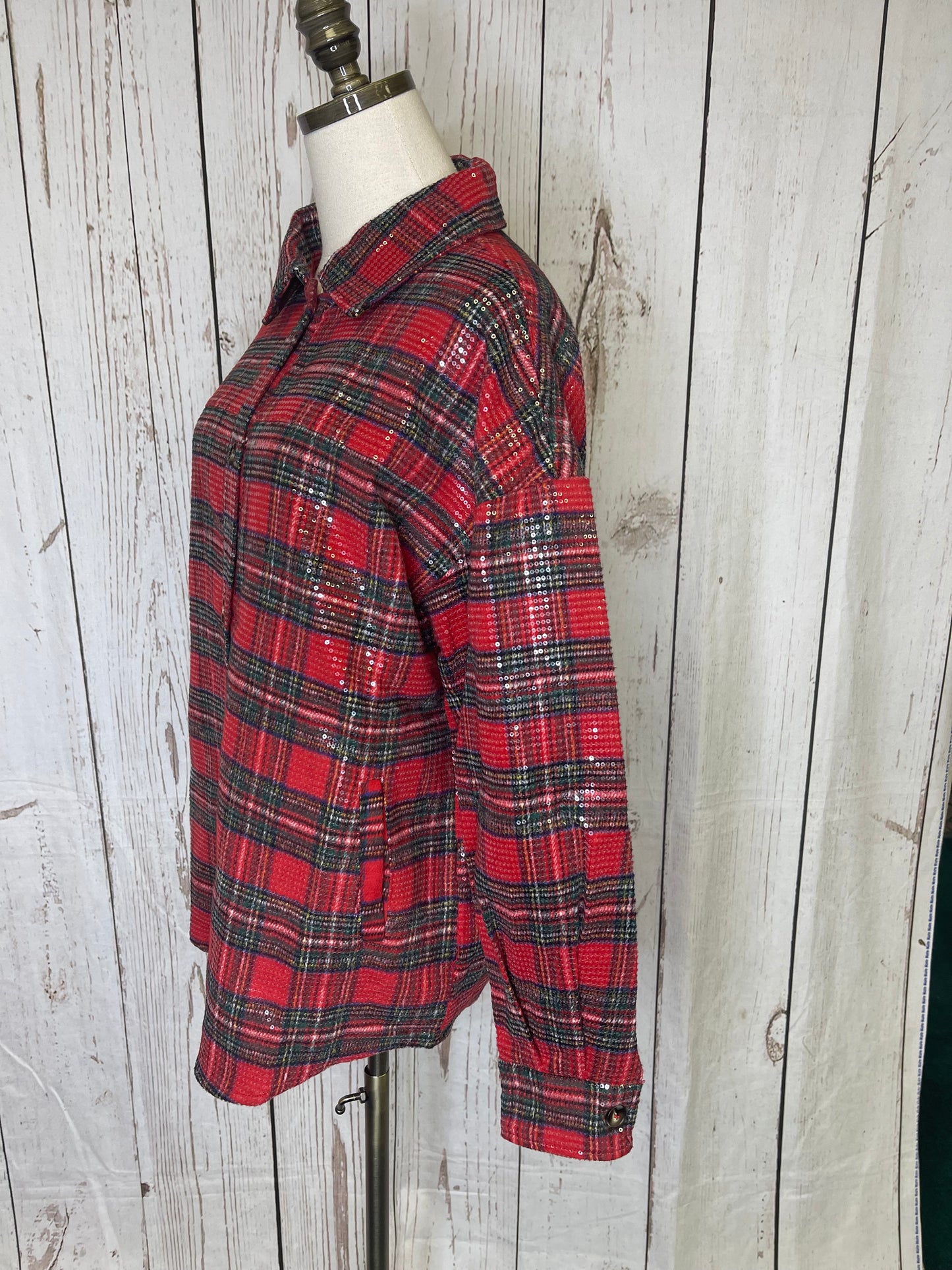 Bibi SEQUIN PLAID CHRISTMAS SHIRT