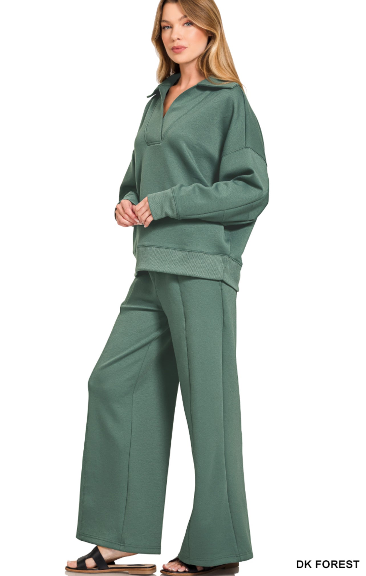 Zenana SCUBA COLLARED PULLOVER & PANTS SET