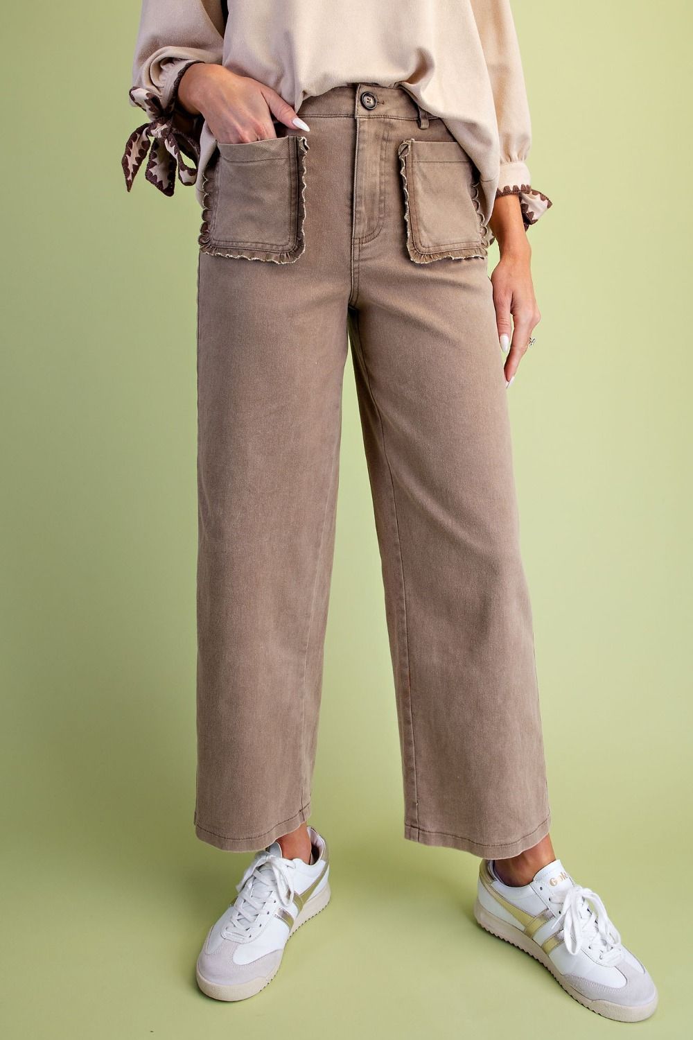Easel Olive WASHED TWILL PANTS
