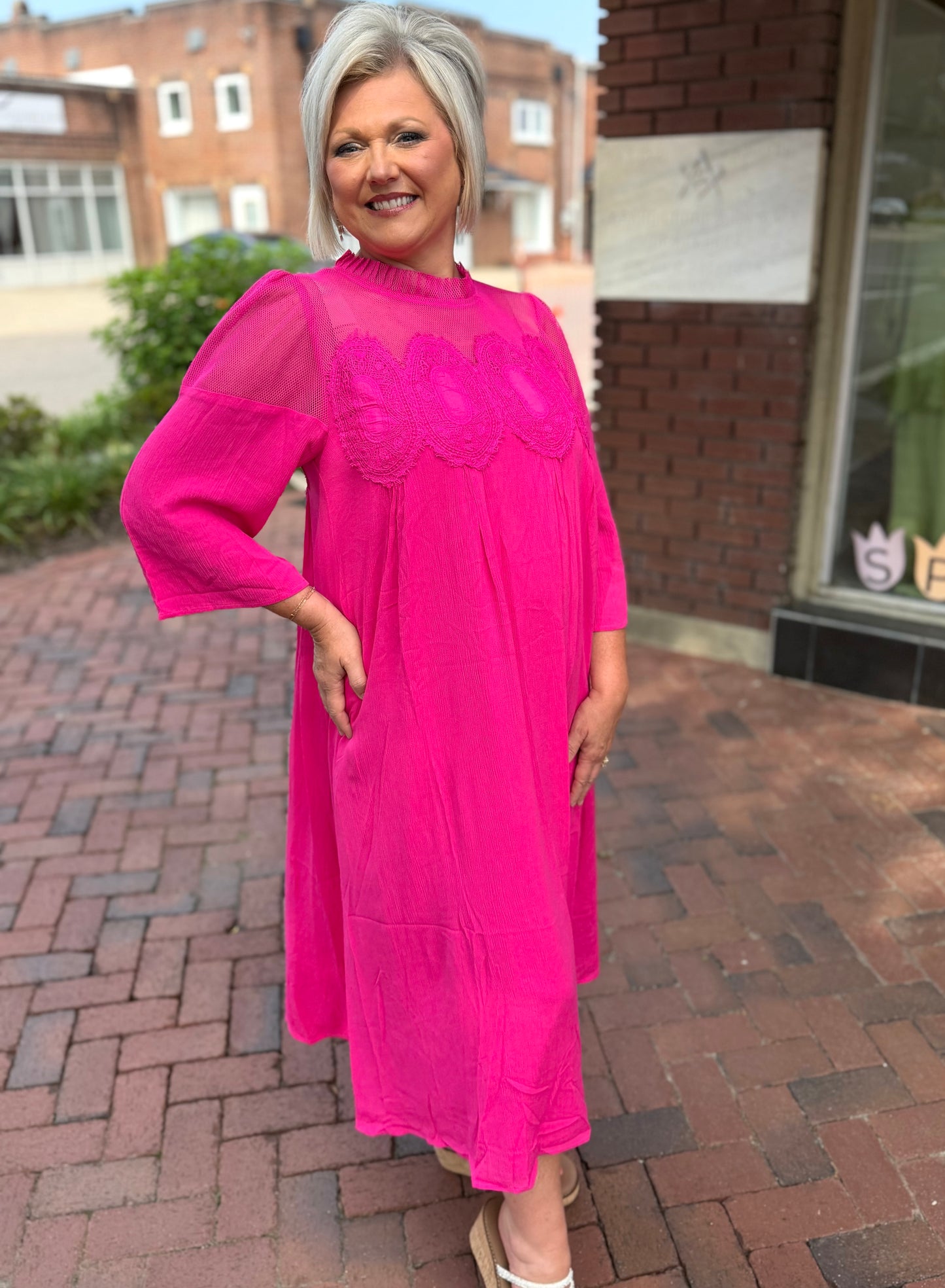 Jodifl 3/4 Sleeve Fuchsia Dress