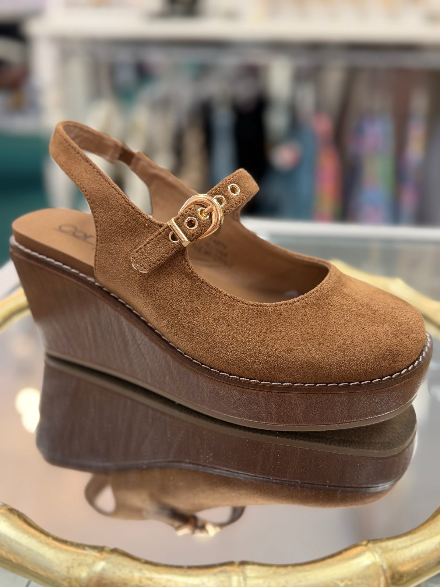 Corkys Chestnut Pity Party Sling Back Wedge Sandals