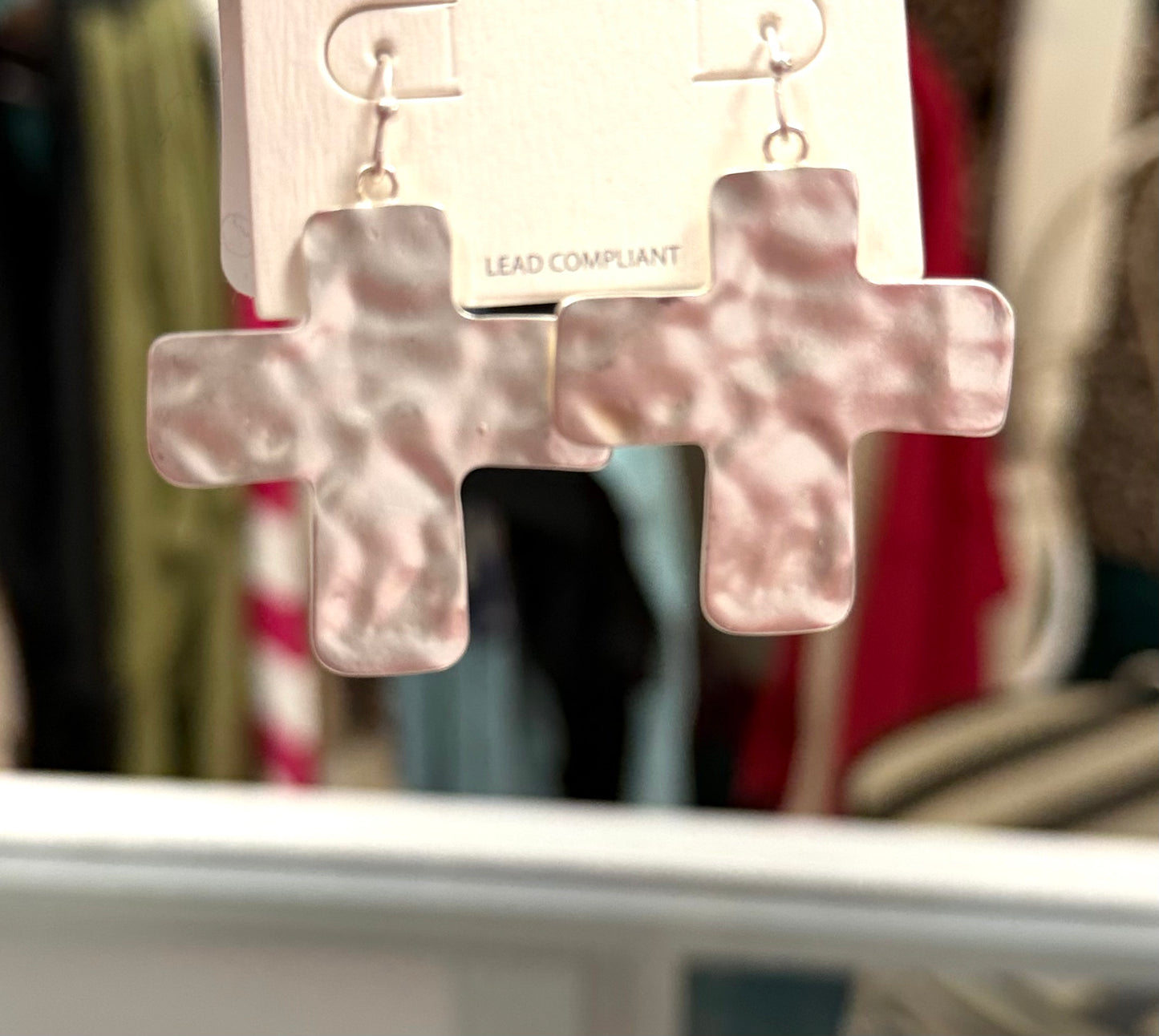 Silver Hammered Metal Cross Earrings