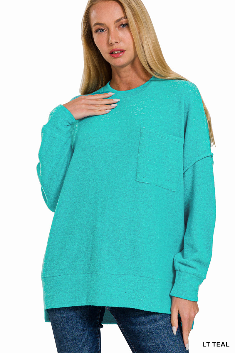 Zenana Brushed Melange Drop Shoulder Oversized Sweater