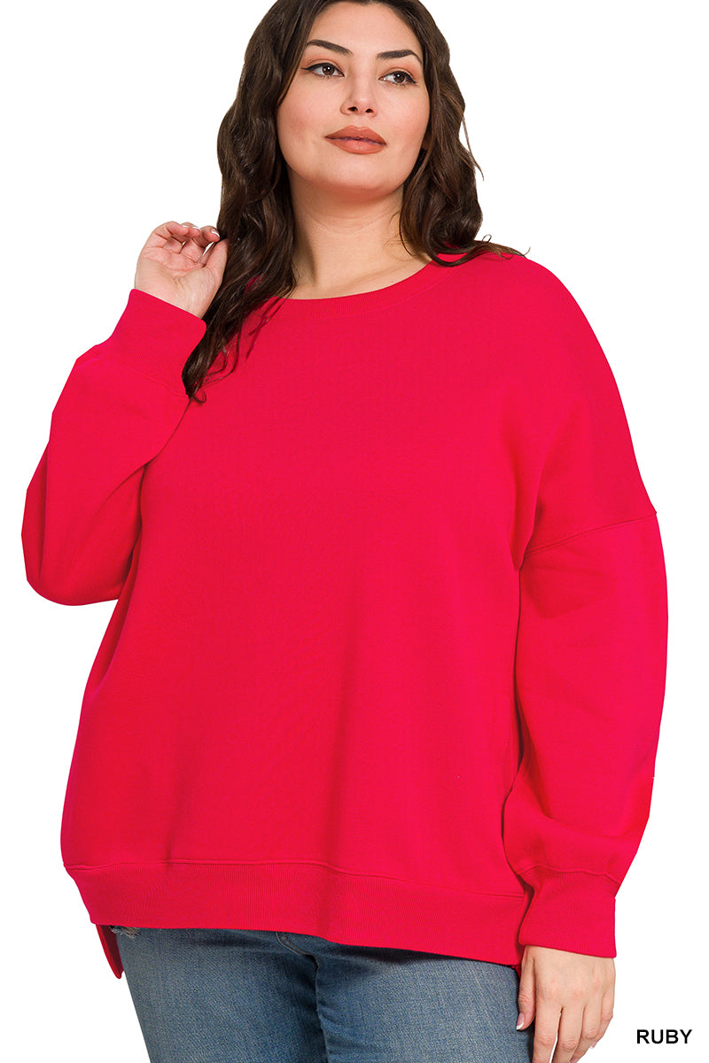 Zenana Plus Ruby fleece hi-low boyfriend sweatshirts with pockets