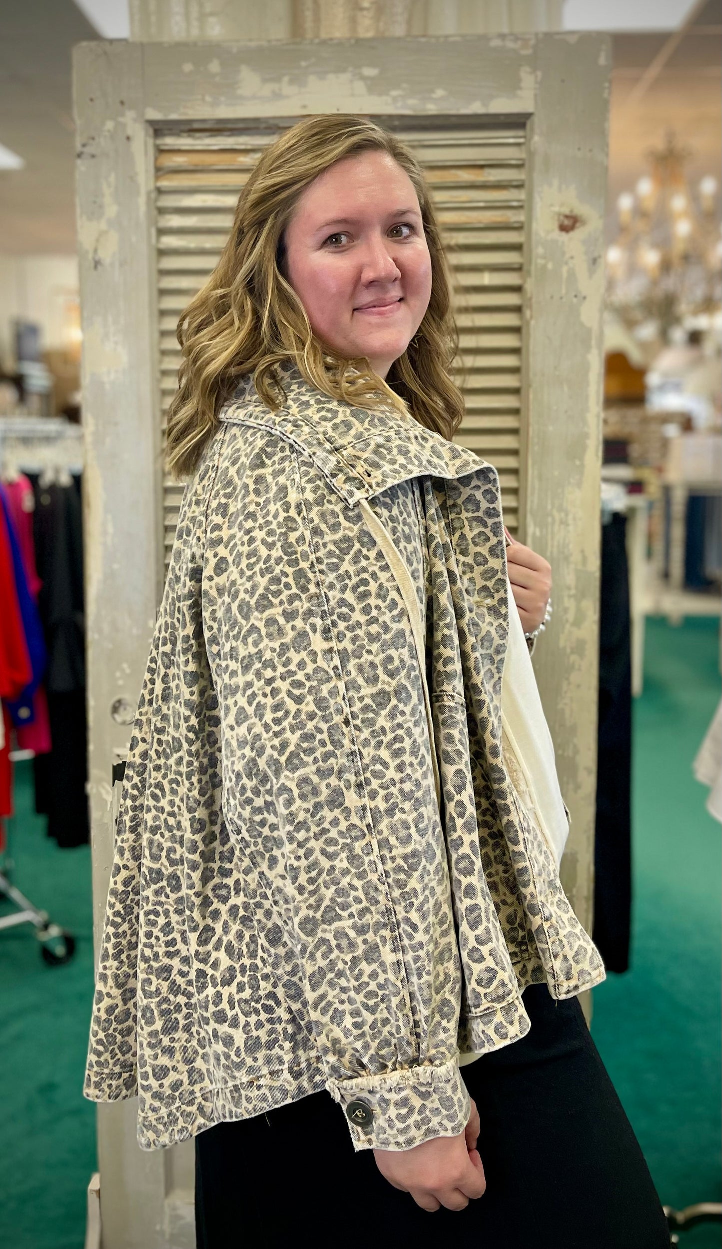 Oli & Hali Oversized Leopard Denim Jacket