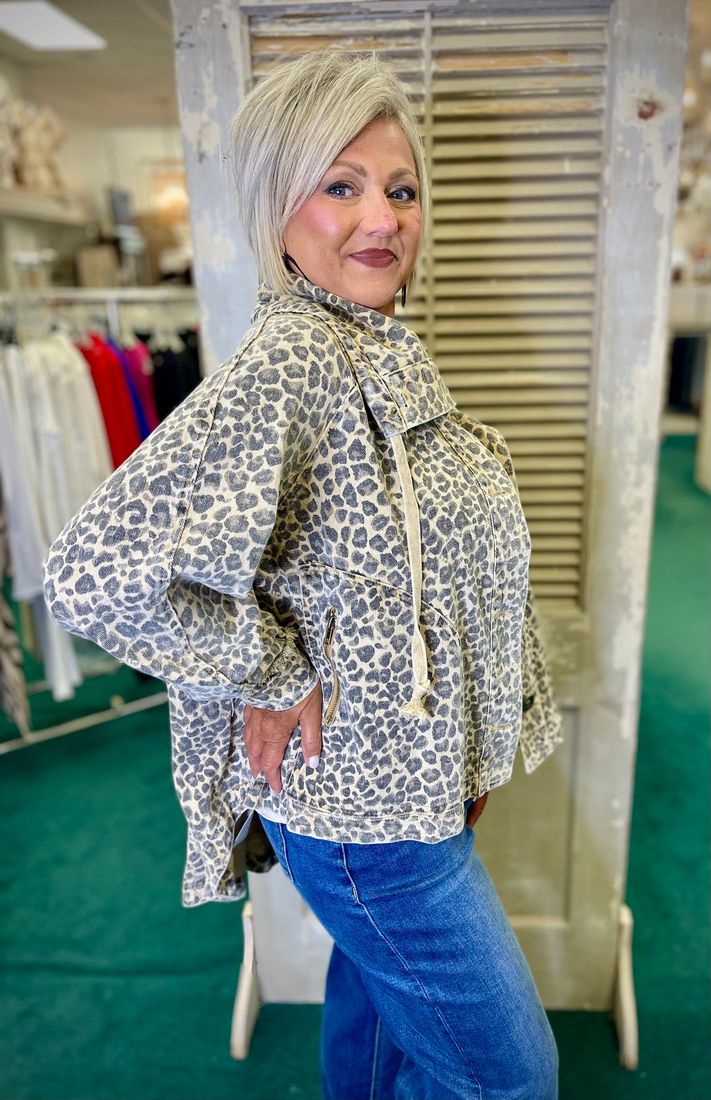 Oli & Hali Oversized Leopard Denim Jacket