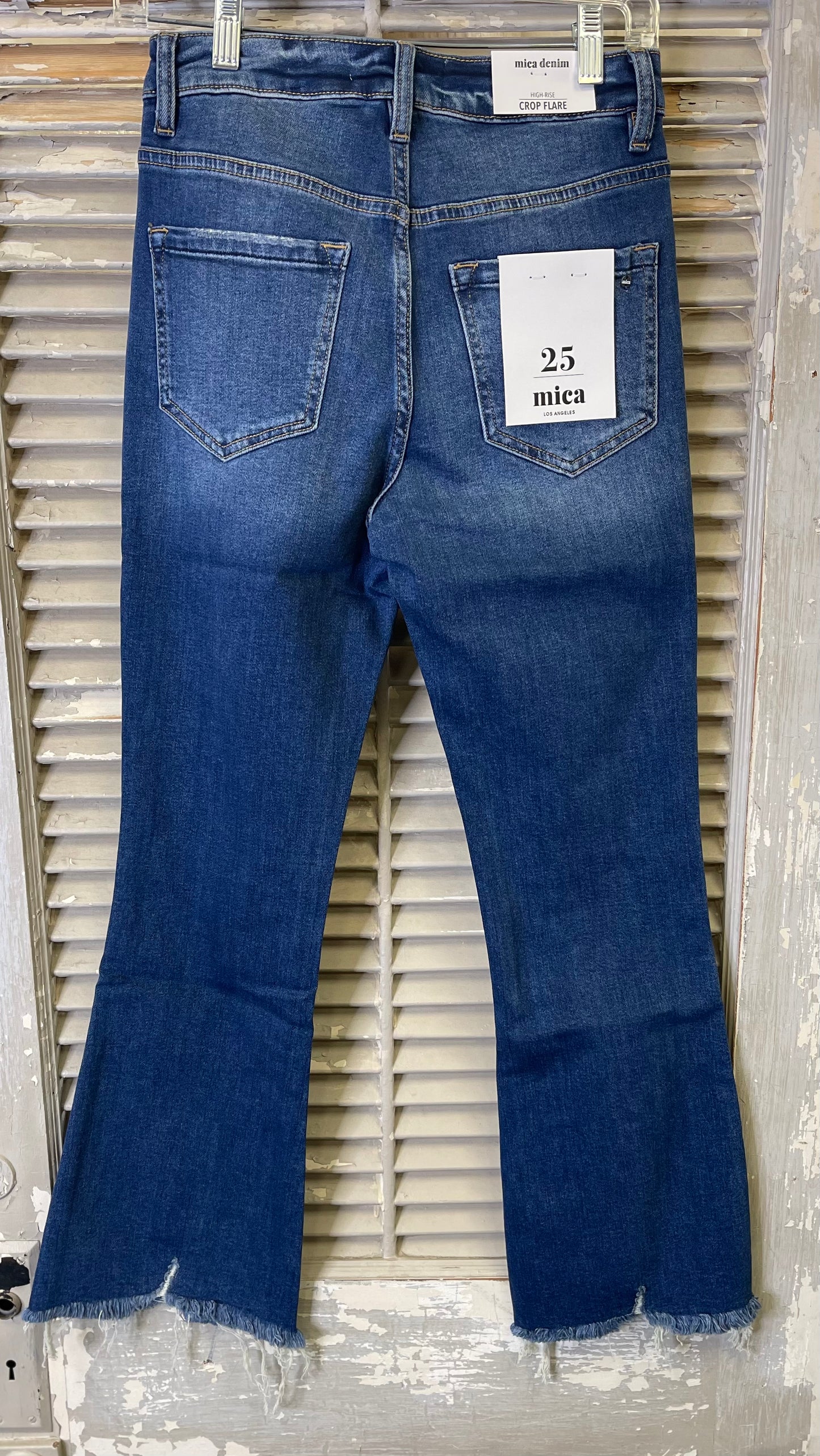 Mica Distressed Hem High Rise Crop Flare Jeans
