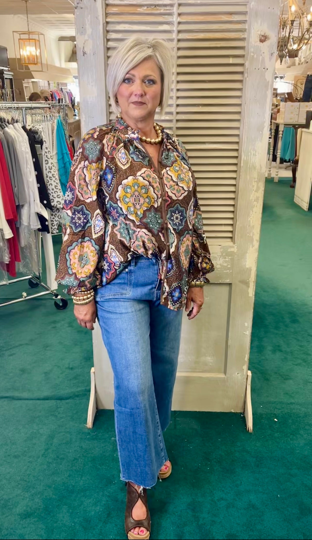 Umgee Fall Mosaic Long Sleeve Blouse