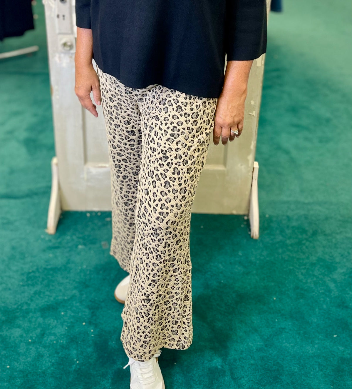 Umgee Stone Animal Knit Jacquard Wide Leg Pants