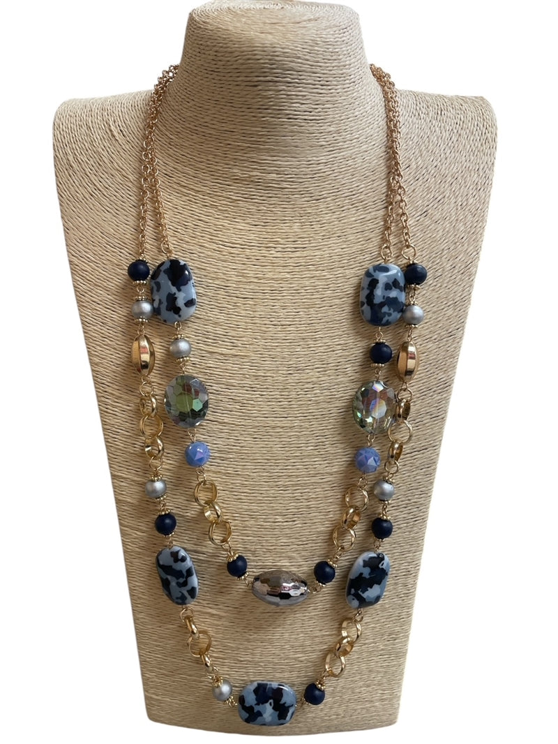 ACRYLIC CAMOUFLAGE BLUE NECKLACE