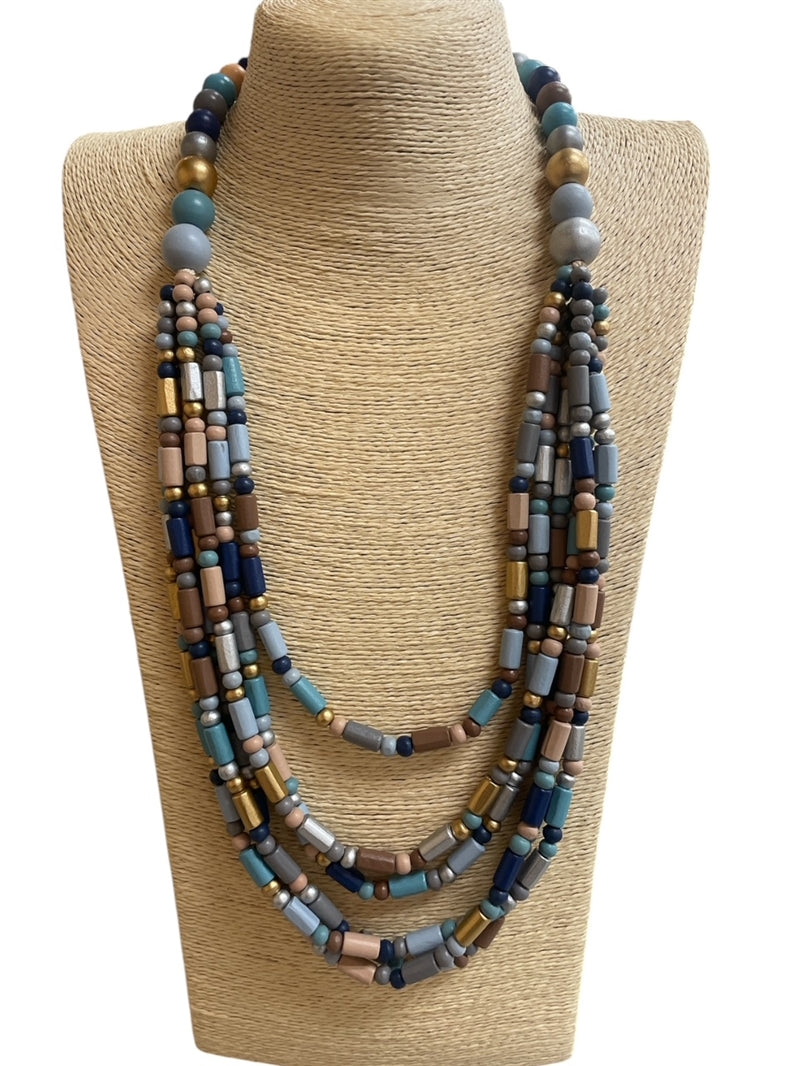 WOODEN BLUE MULTI NECKLACE