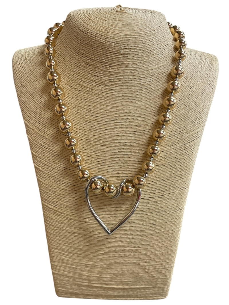 TWO TONE BEADED HEART NECKLACE