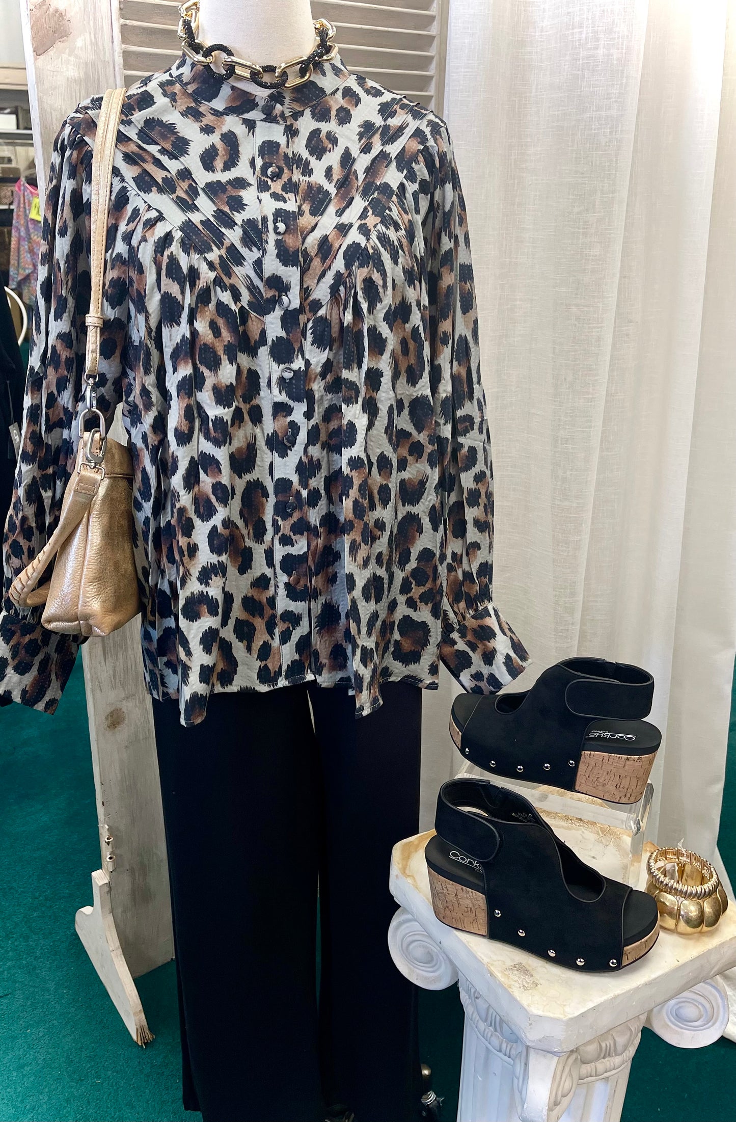 EESOME Fierce & Flowy Sage Brown Blouse