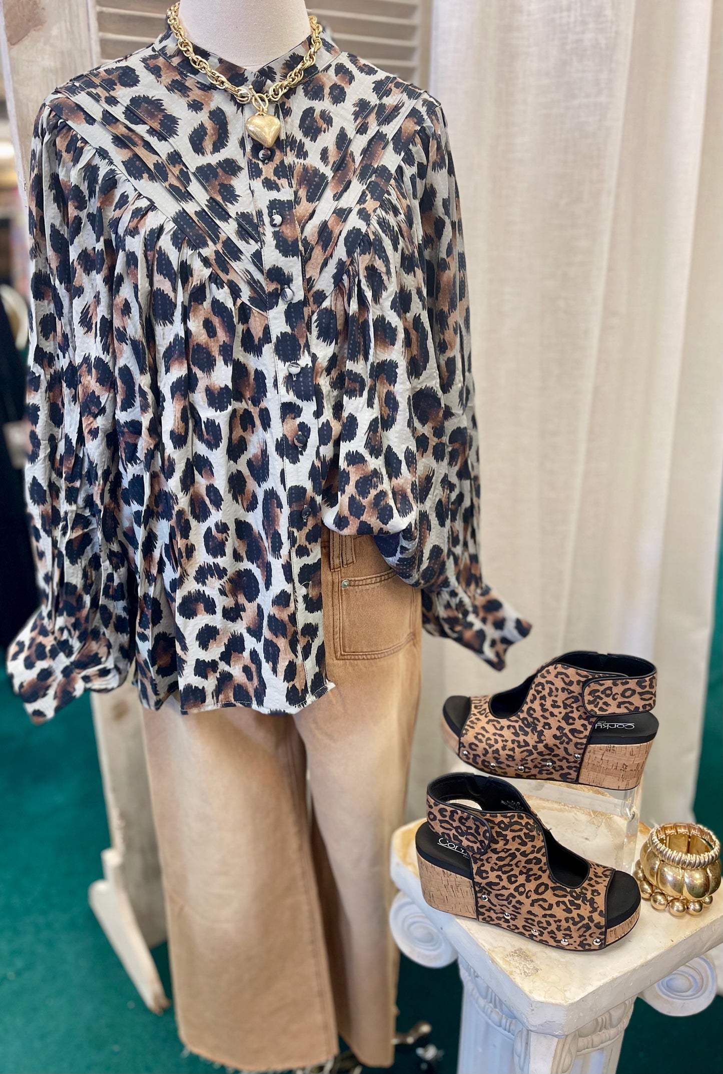 EESOME Fierce & Flowy Sage Brown Blouse