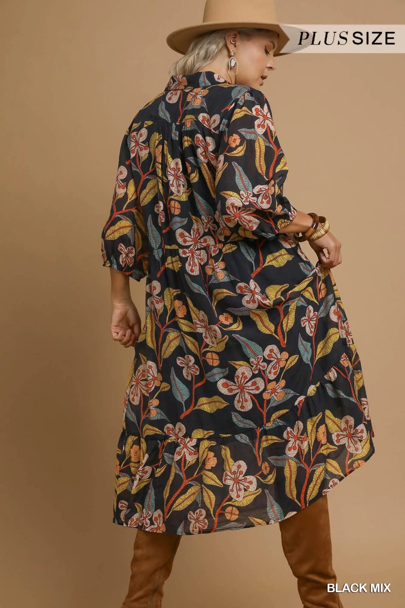 Umgee Plus Size Mixed Floral Tiered Midi Dress